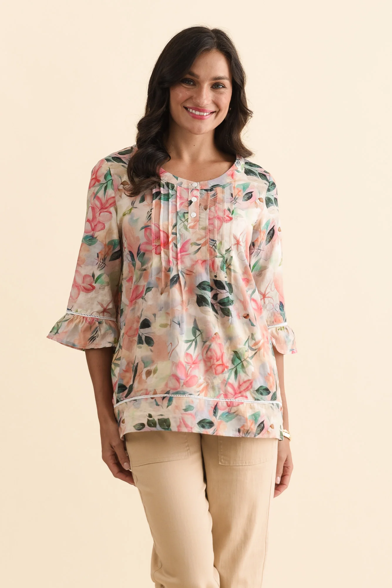 Cassidy Pink Wildflower Cotton Sleeved Top - Image 2