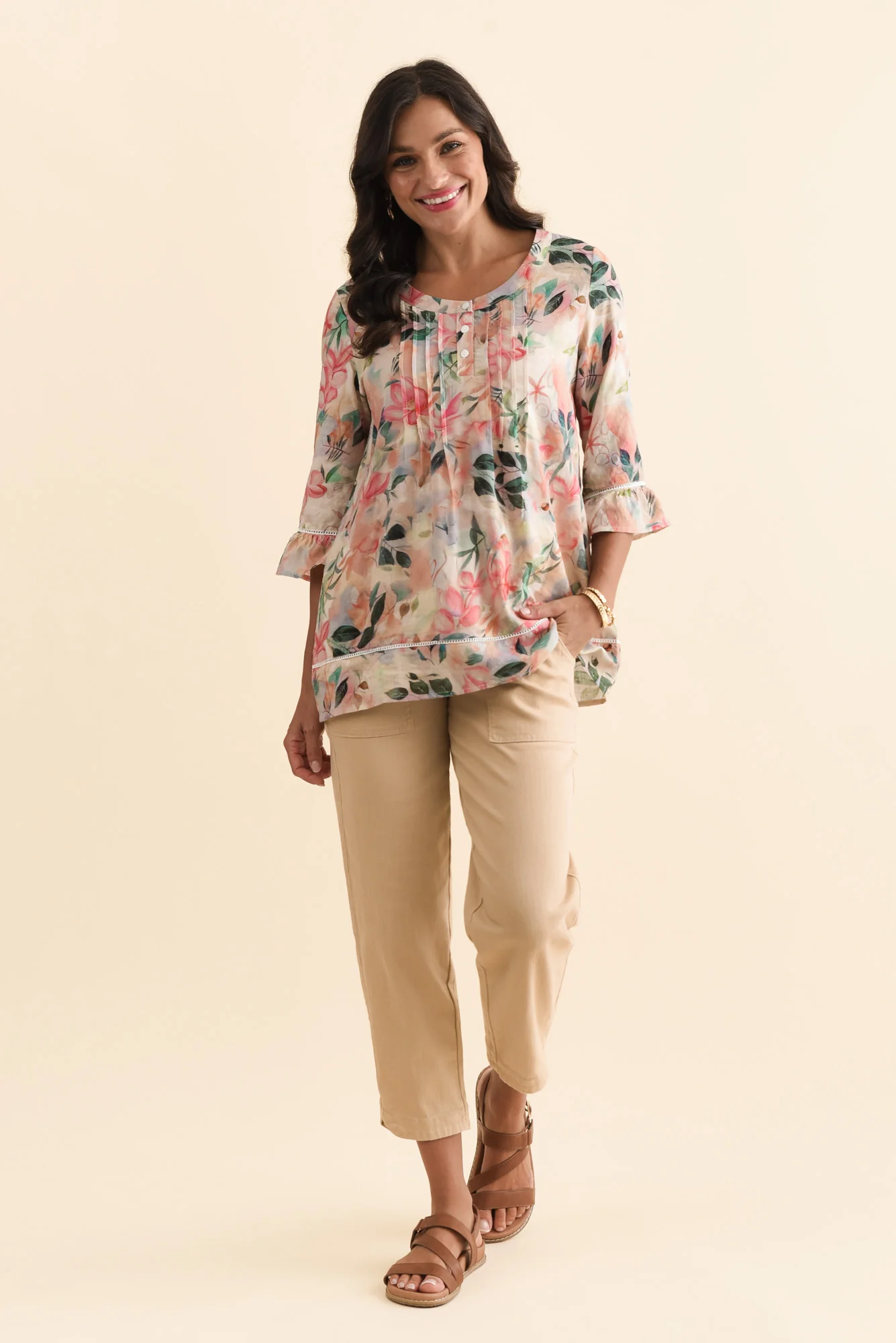 Cassidy Pink Wildflower Cotton Sleeved Top - Image 3