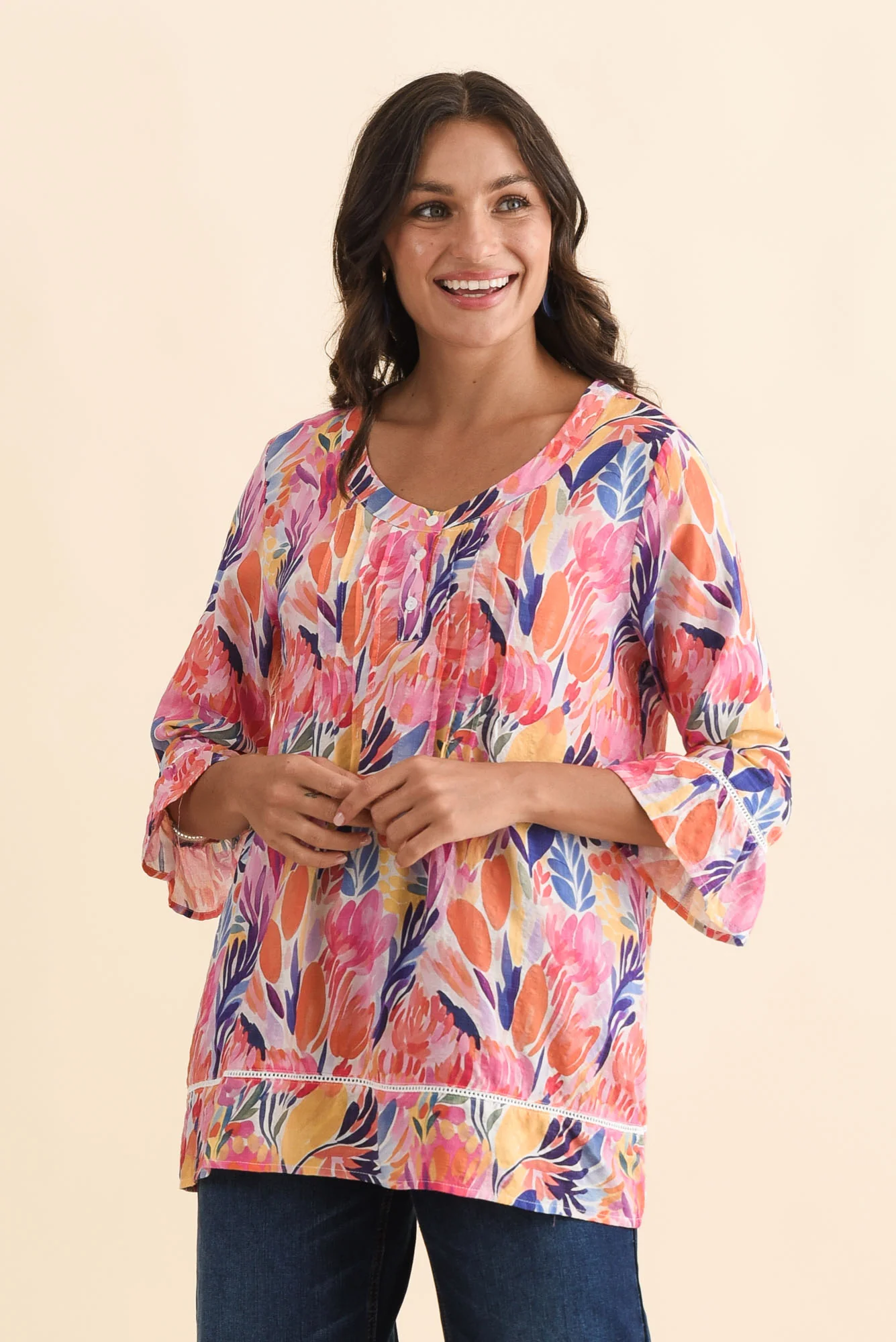 Cassidy Red Blossom Cotton Sleeved Top - Image 2