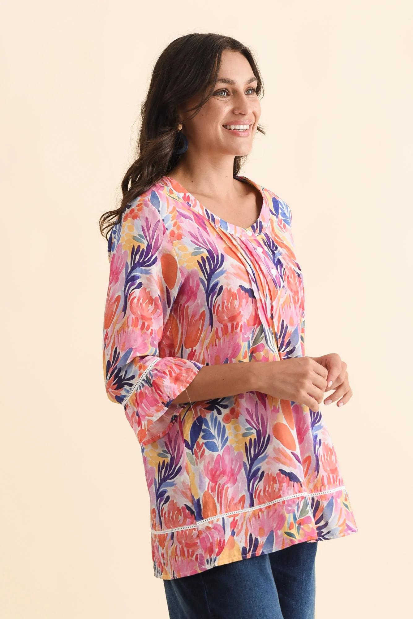 Cassidy Red Blossom Cotton Sleeved Top - Image 3