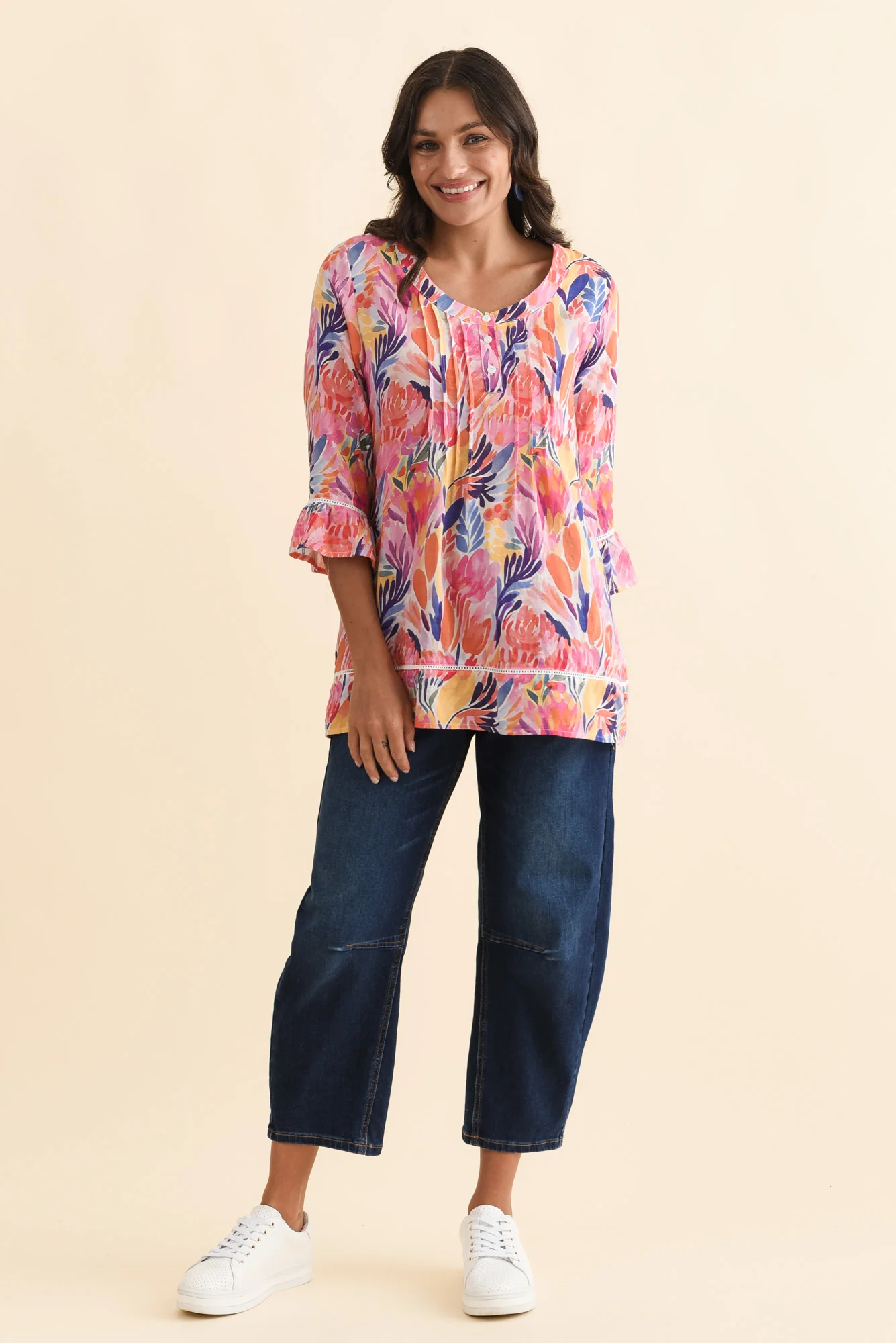 Cassidy Red Blossom Cotton Sleeved Top - Image 7