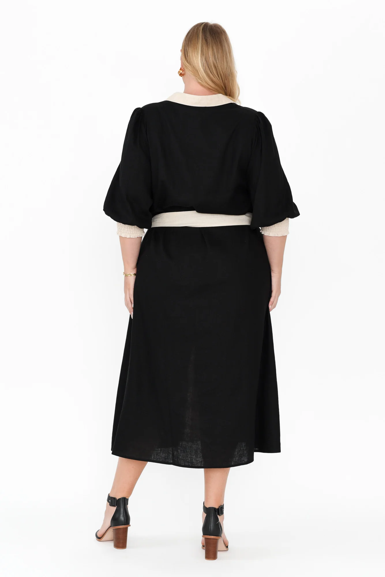 Catalina Black Trim Linen Blend Tie Dress - Image 10