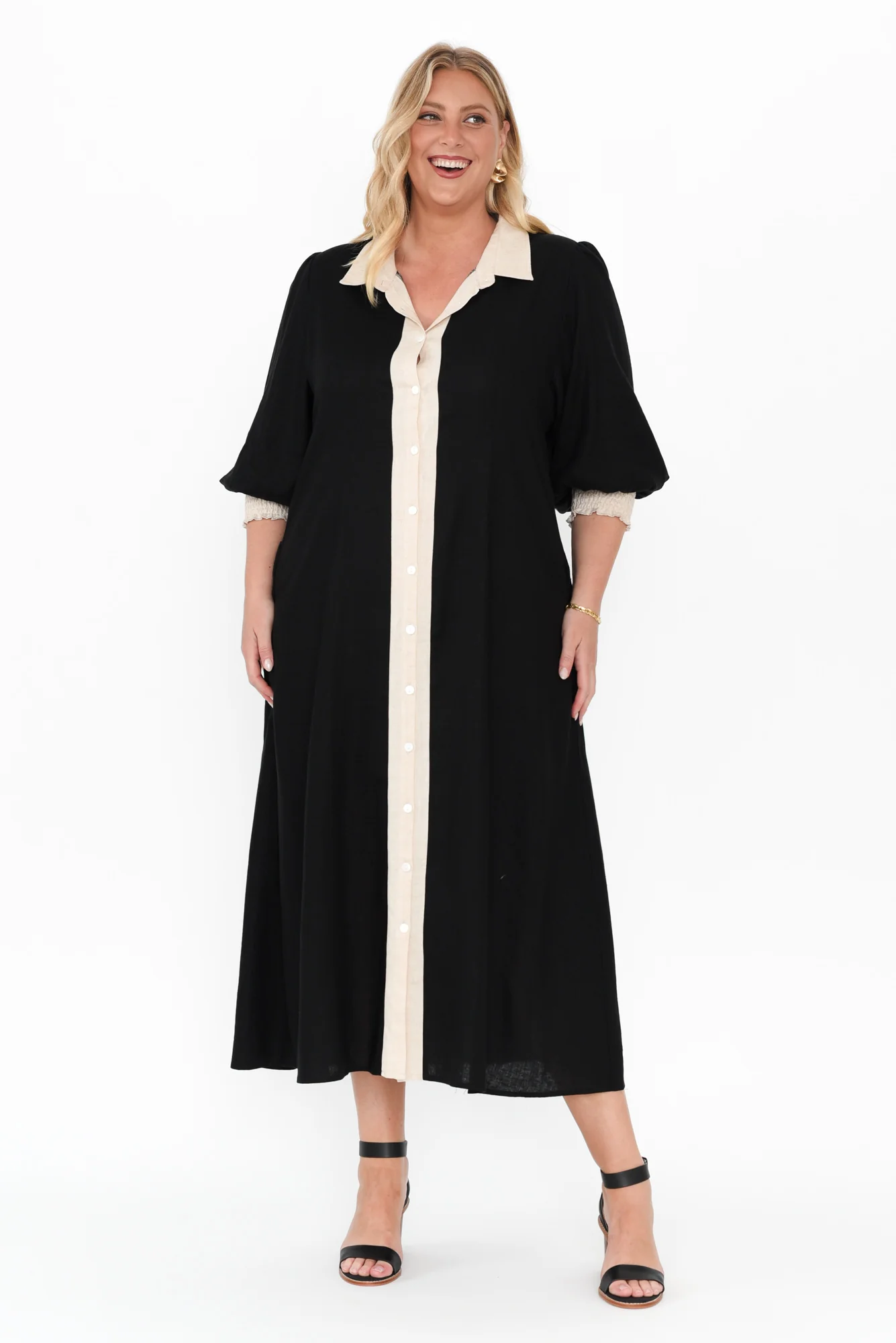 Catalina Black Trim Linen Blend Tie Dress - Image 11