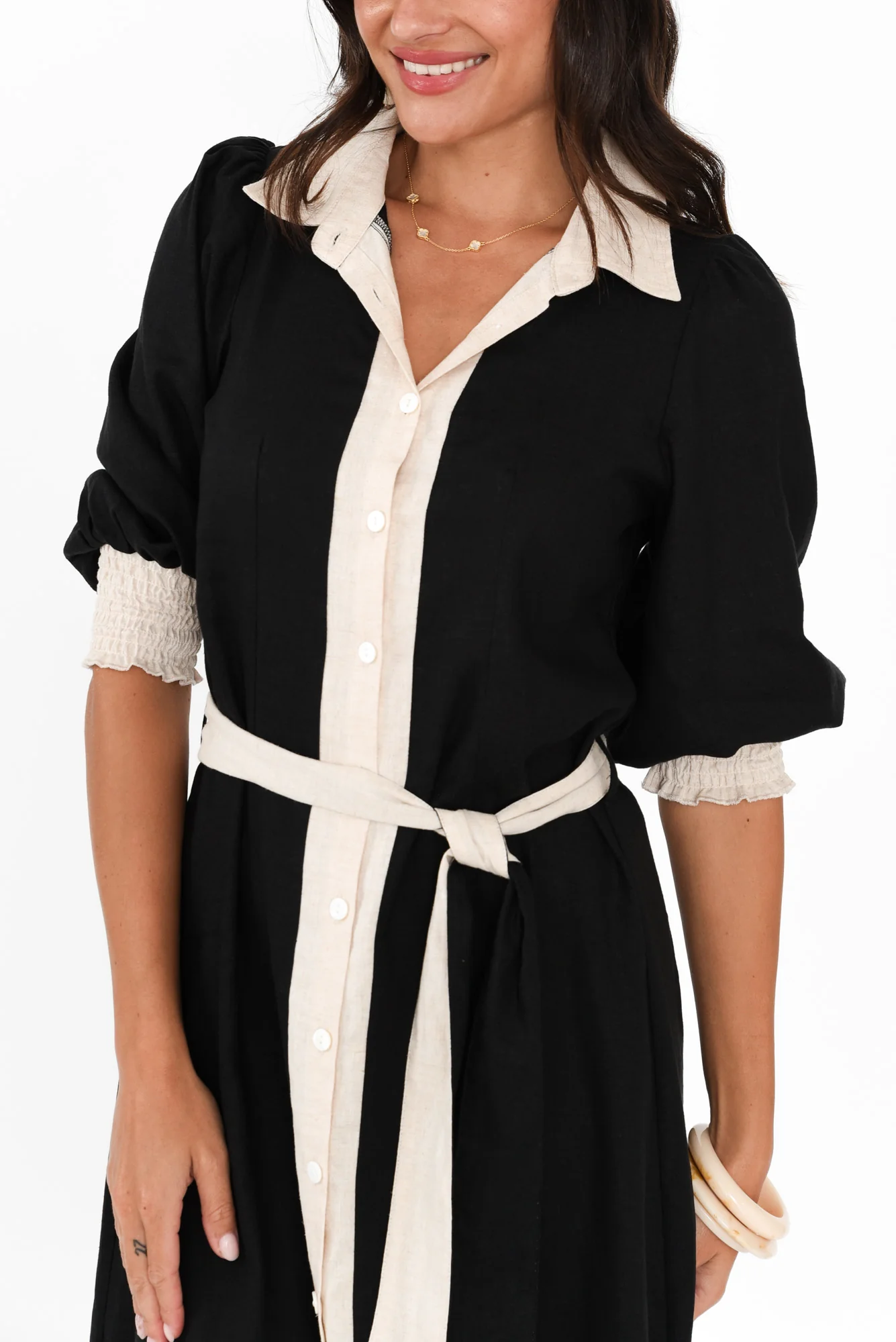 Catalina Black Trim Linen Blend Tie Dress - Image 6