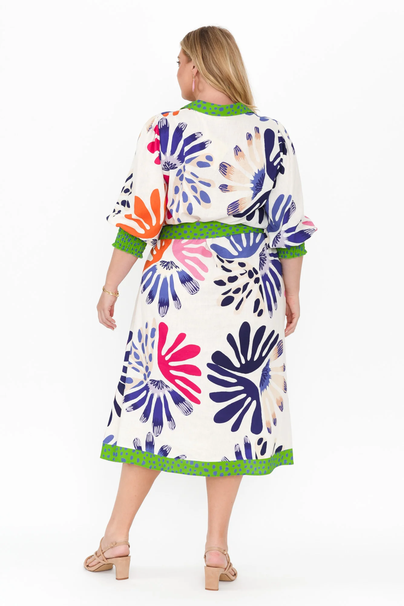 Catalina Cream Abstract Linen Blend Tie Dress - Image 10