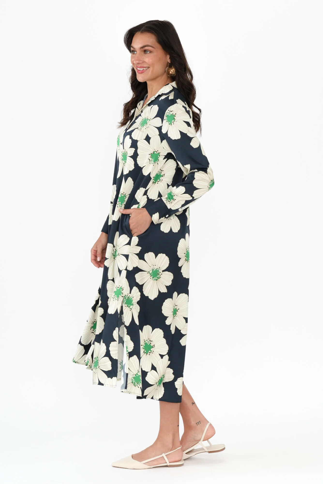 Catrine Navy Floral Shirt Dress - Image 3
