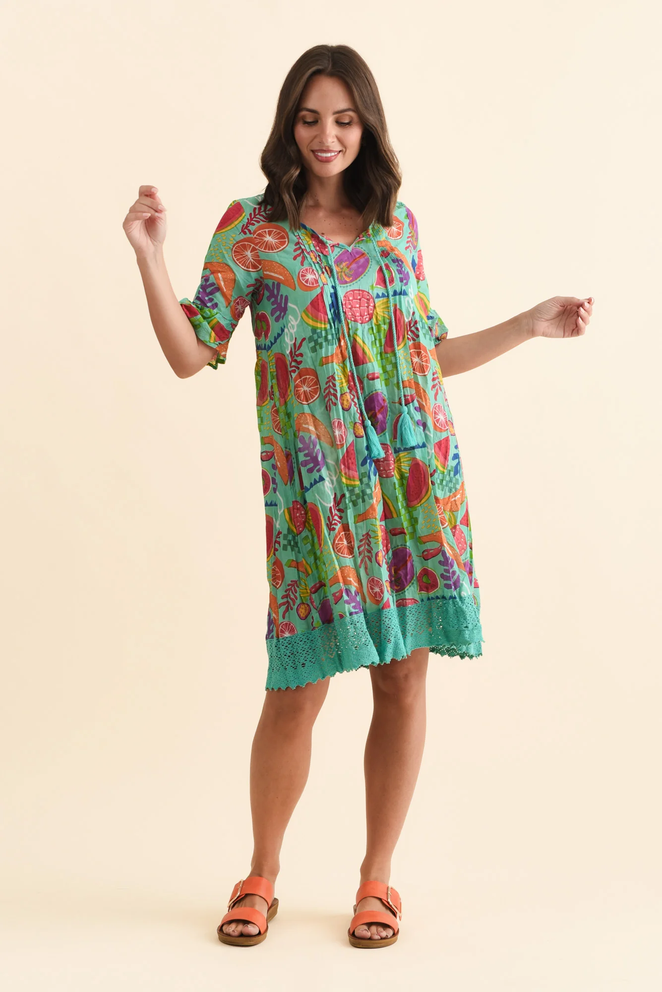 Cayman Blue Fruity Cotton Tunic Dress - Image 2