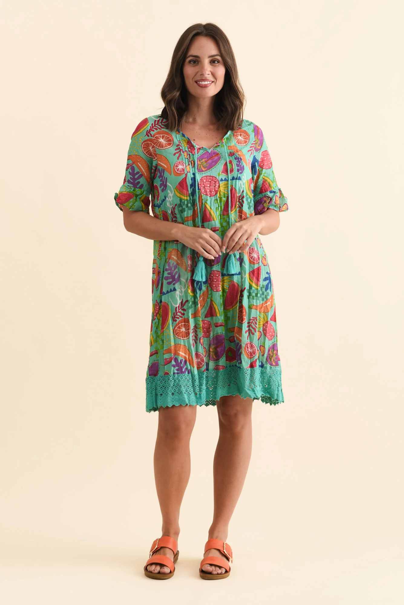 Cayman Blue Fruity Cotton Tunic Dress - Image 6
