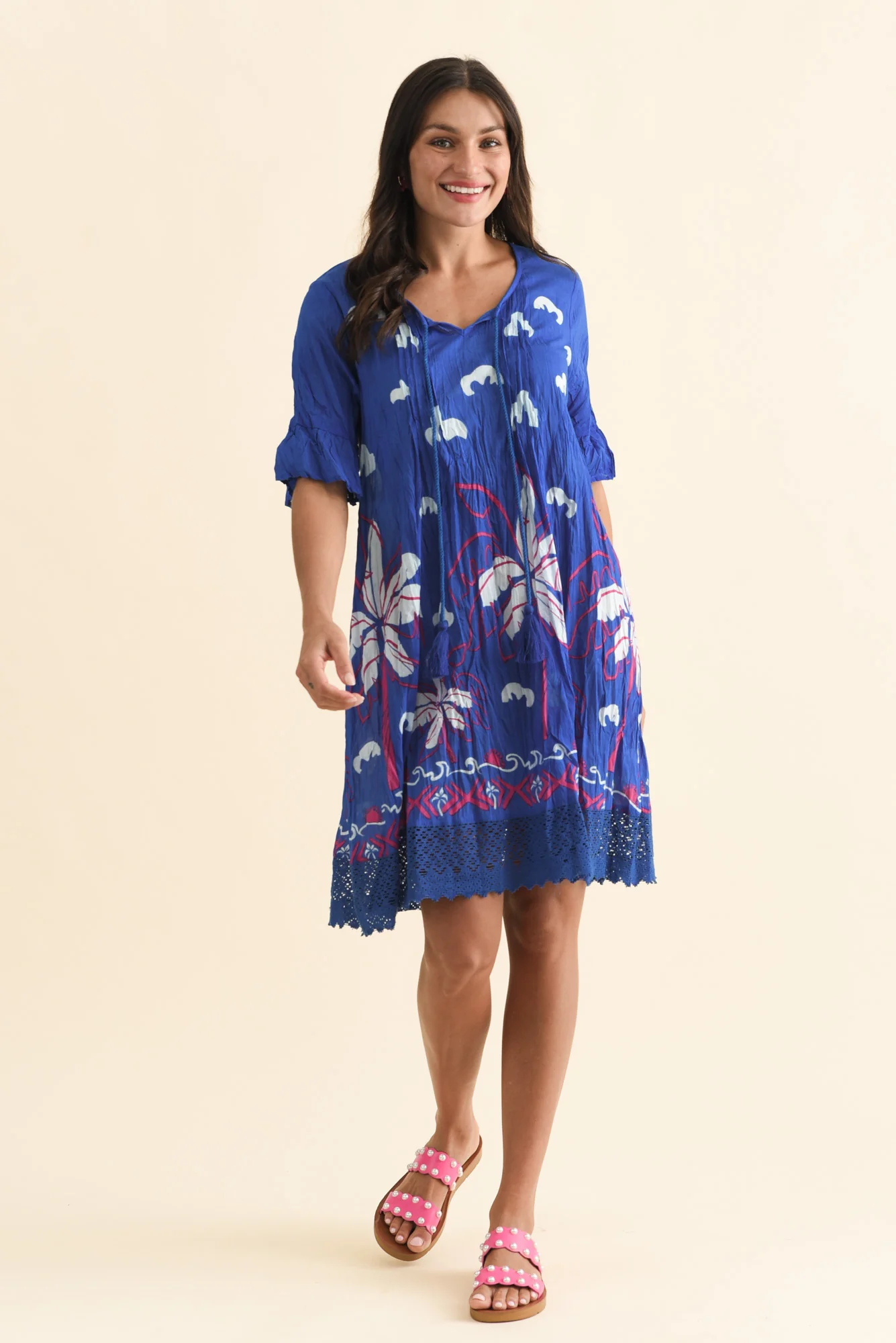 Cayman Cobalt Tropical Cotton Tunic Dress