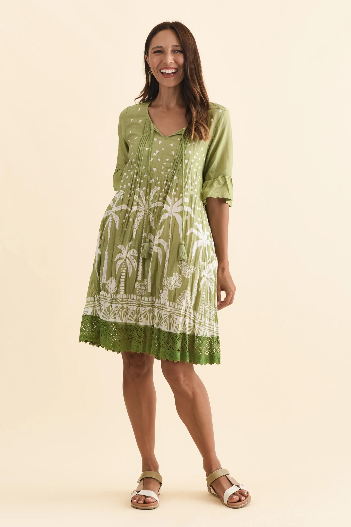 Cayman Khaki Palm Cotton Tunic Dress