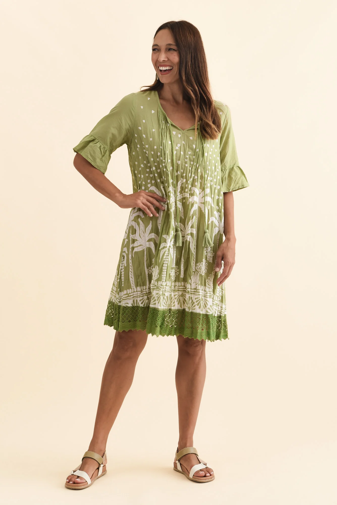 Cayman Khaki Palm Cotton Tunic Dress - Image 2