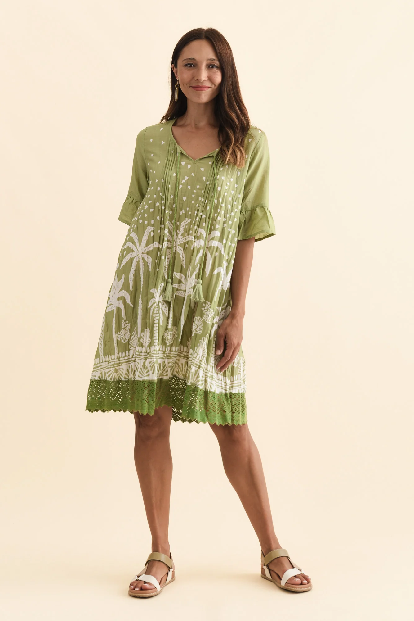 Cayman Khaki Palm Cotton Tunic Dress - Image 6