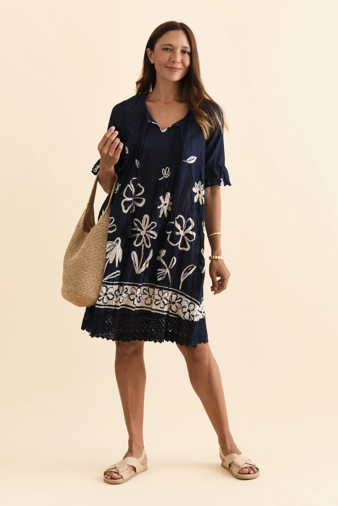 Cayman Navy Flower Cotton Tunic Dress - Image 2