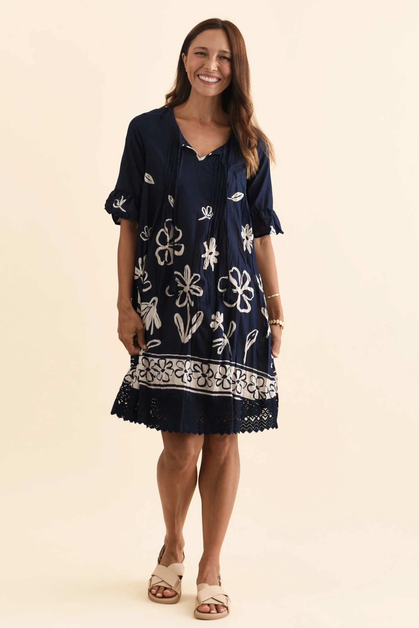 Cayman Navy Flower Cotton Tunic Dress - Image 3