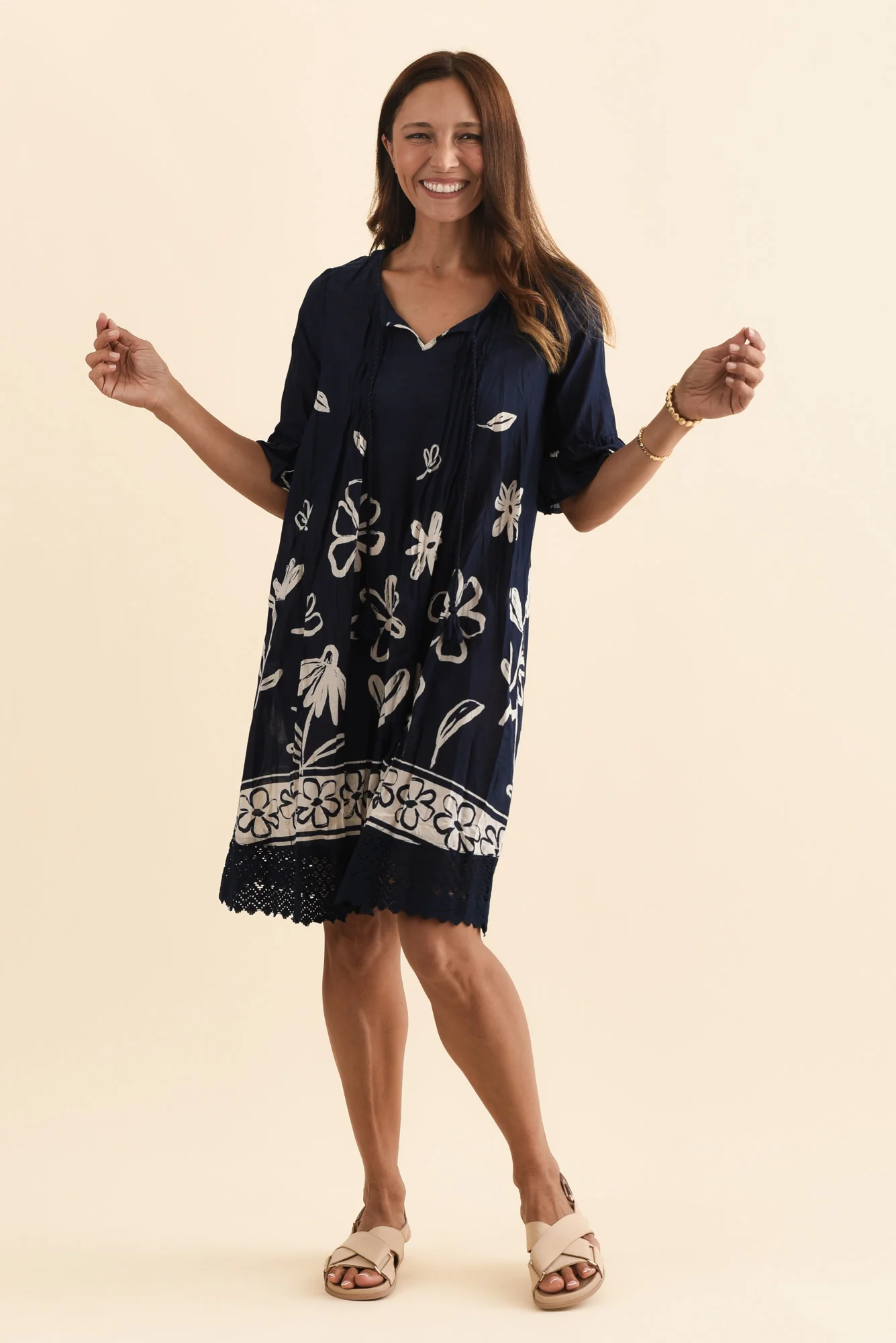 Cayman Navy Flower Cotton Tunic Dress - Image 7