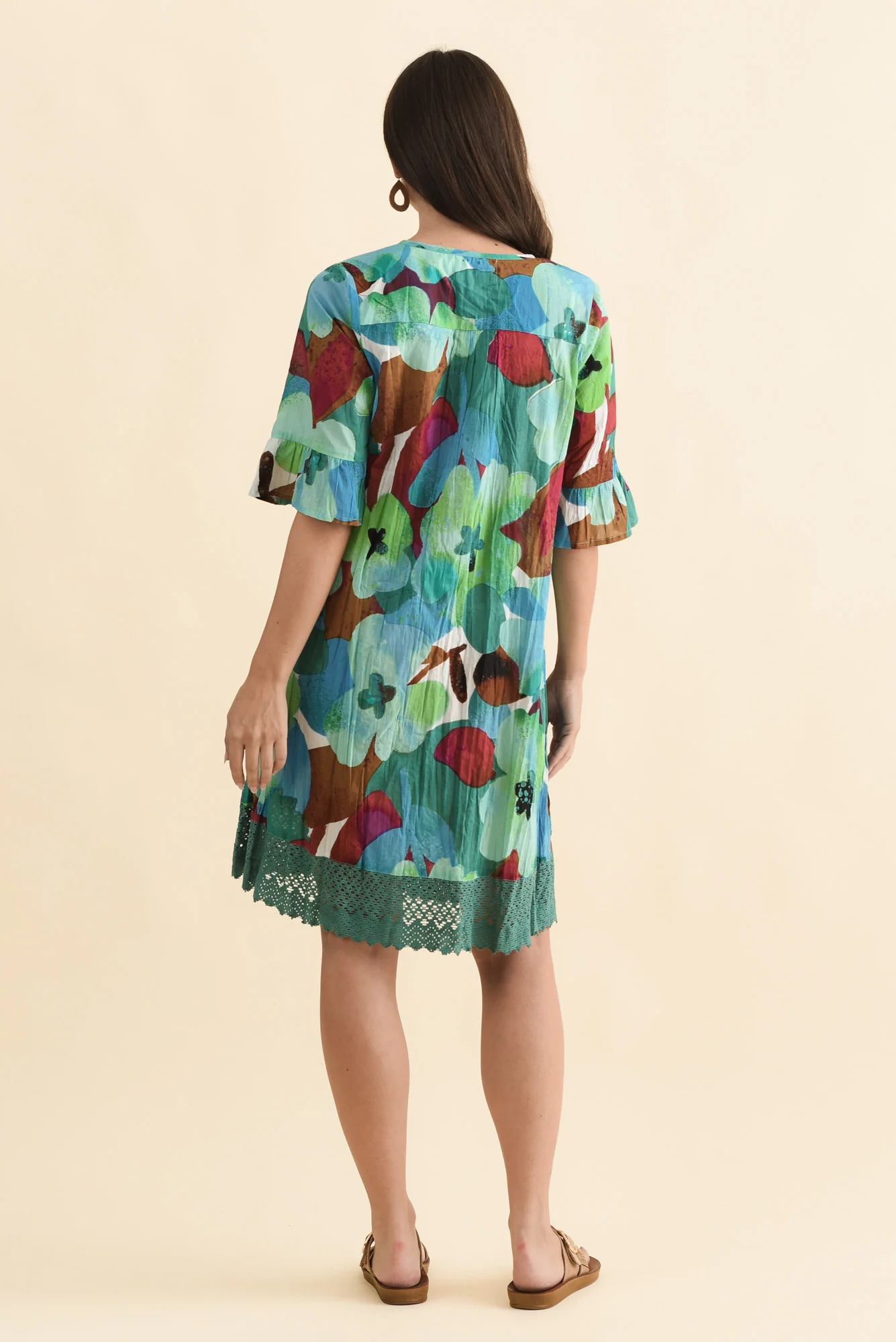 Cayman Teal Flower Cotton Tunic Dress - Image 4
