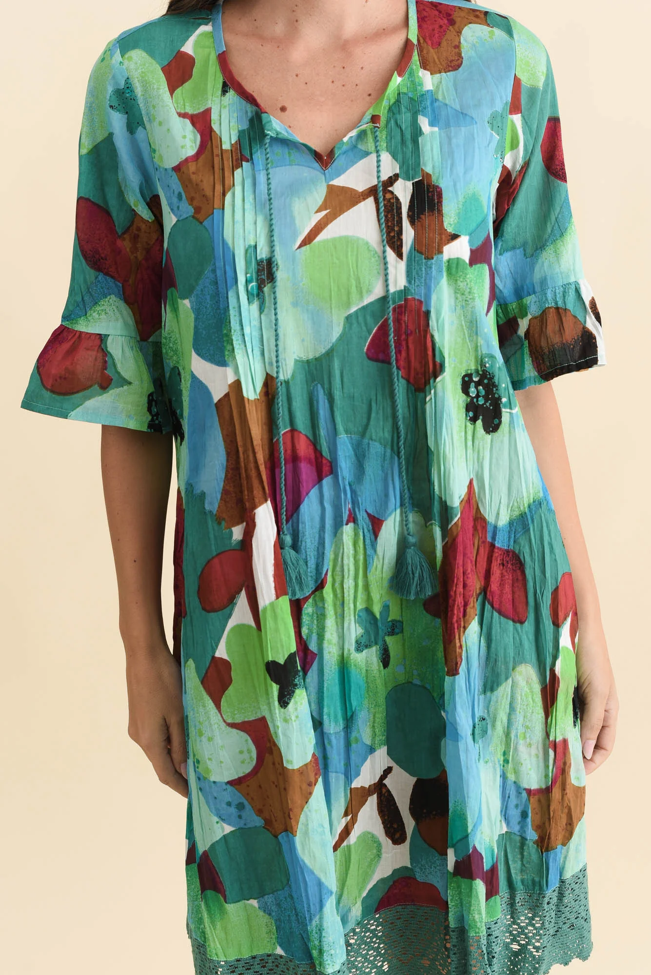 Cayman Teal Flower Cotton Tunic Dress - Image 5