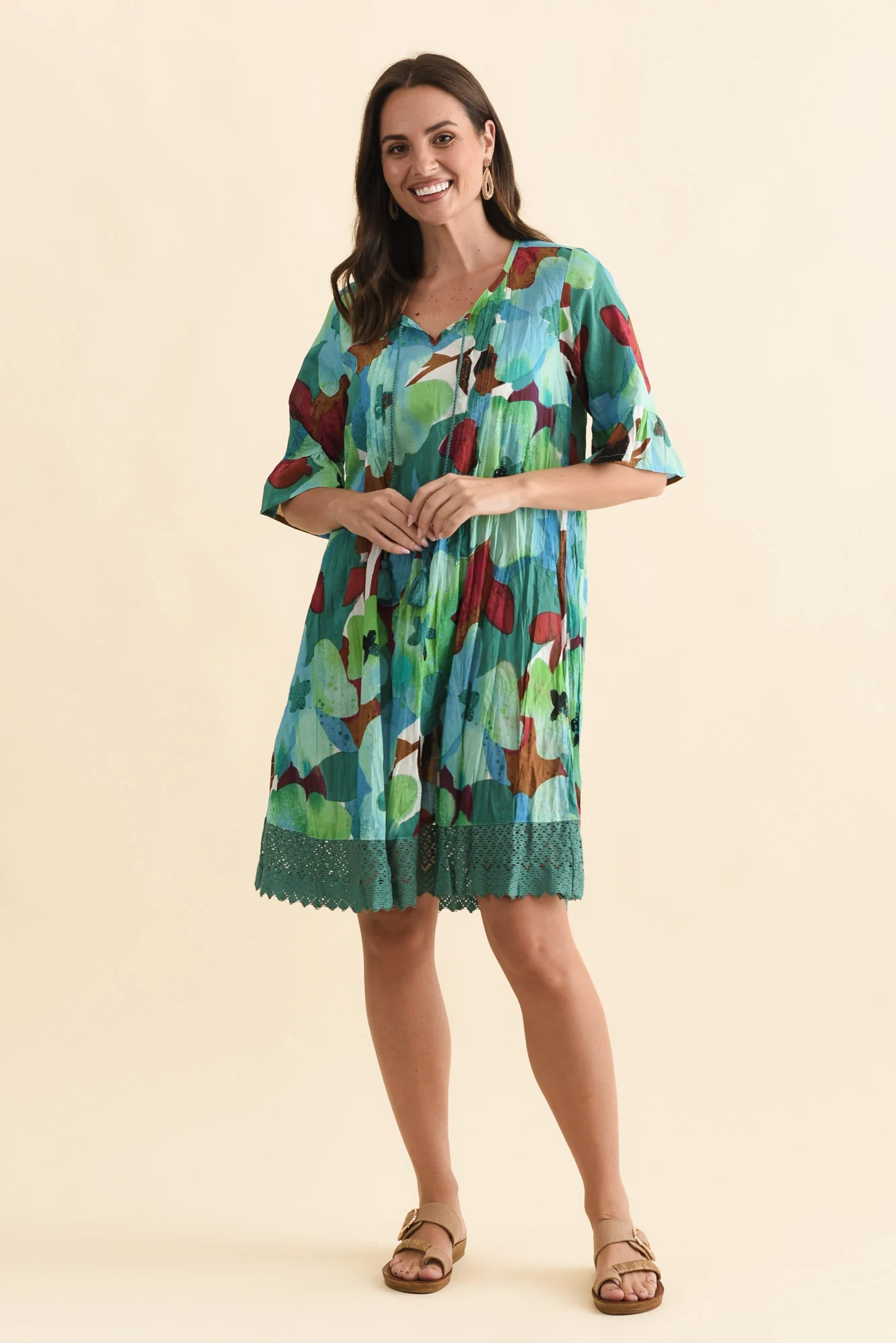 Cayman Teal Flower Cotton Tunic Dress - Image 6