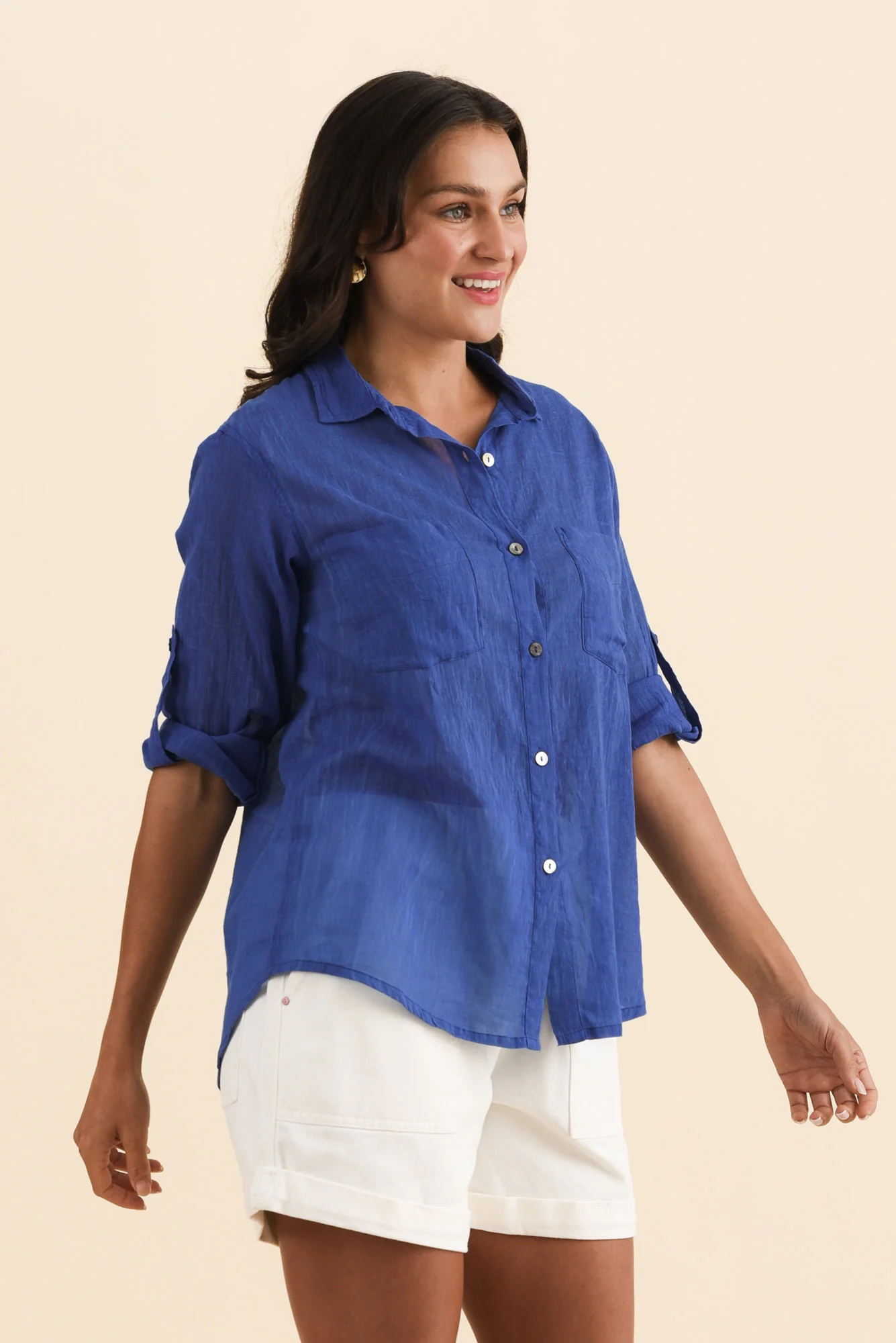 Cecille Blue Cotton Pocket Shirt - Image 3
