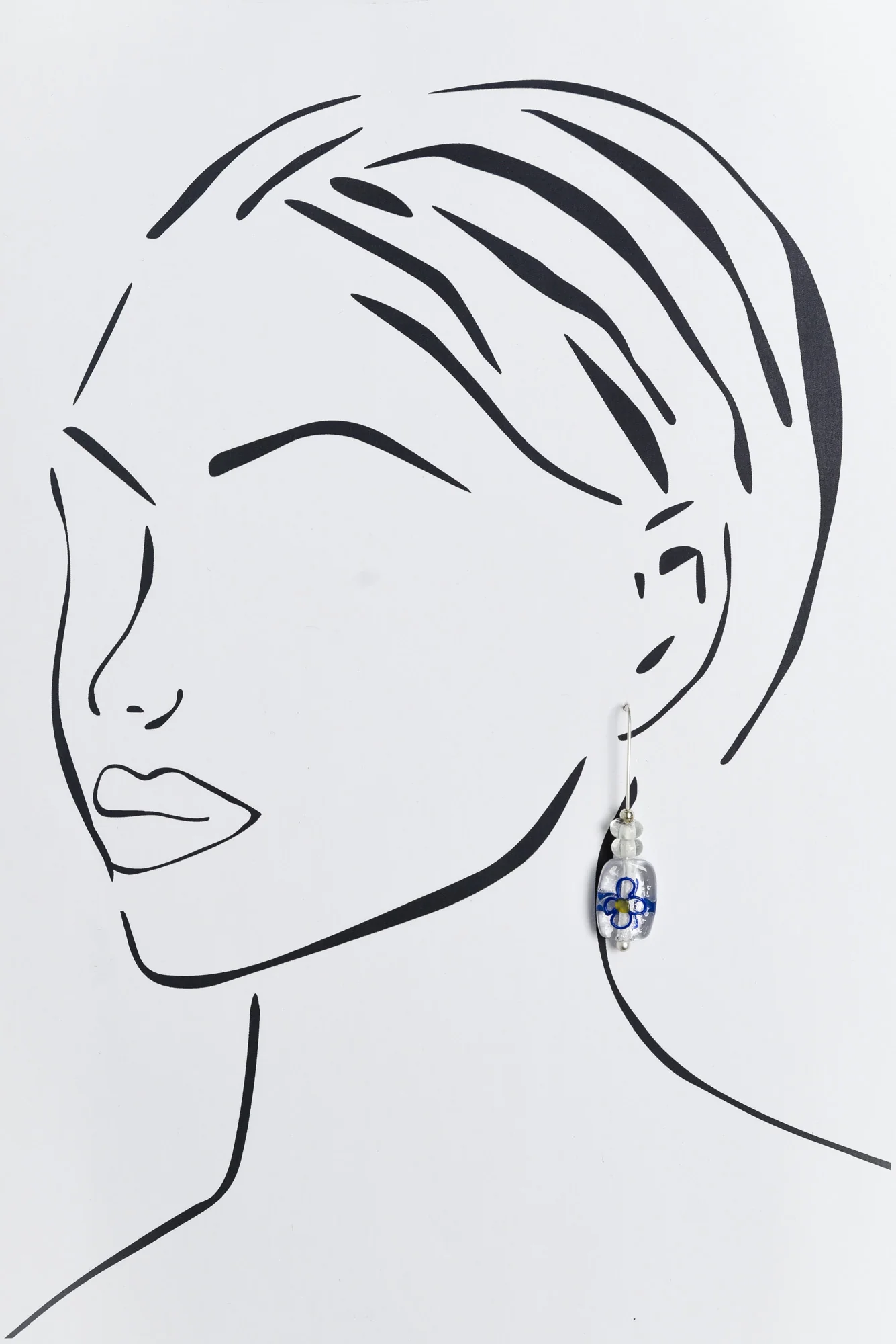 Celia Blue Flower Glass Hook Earrings - Image 2