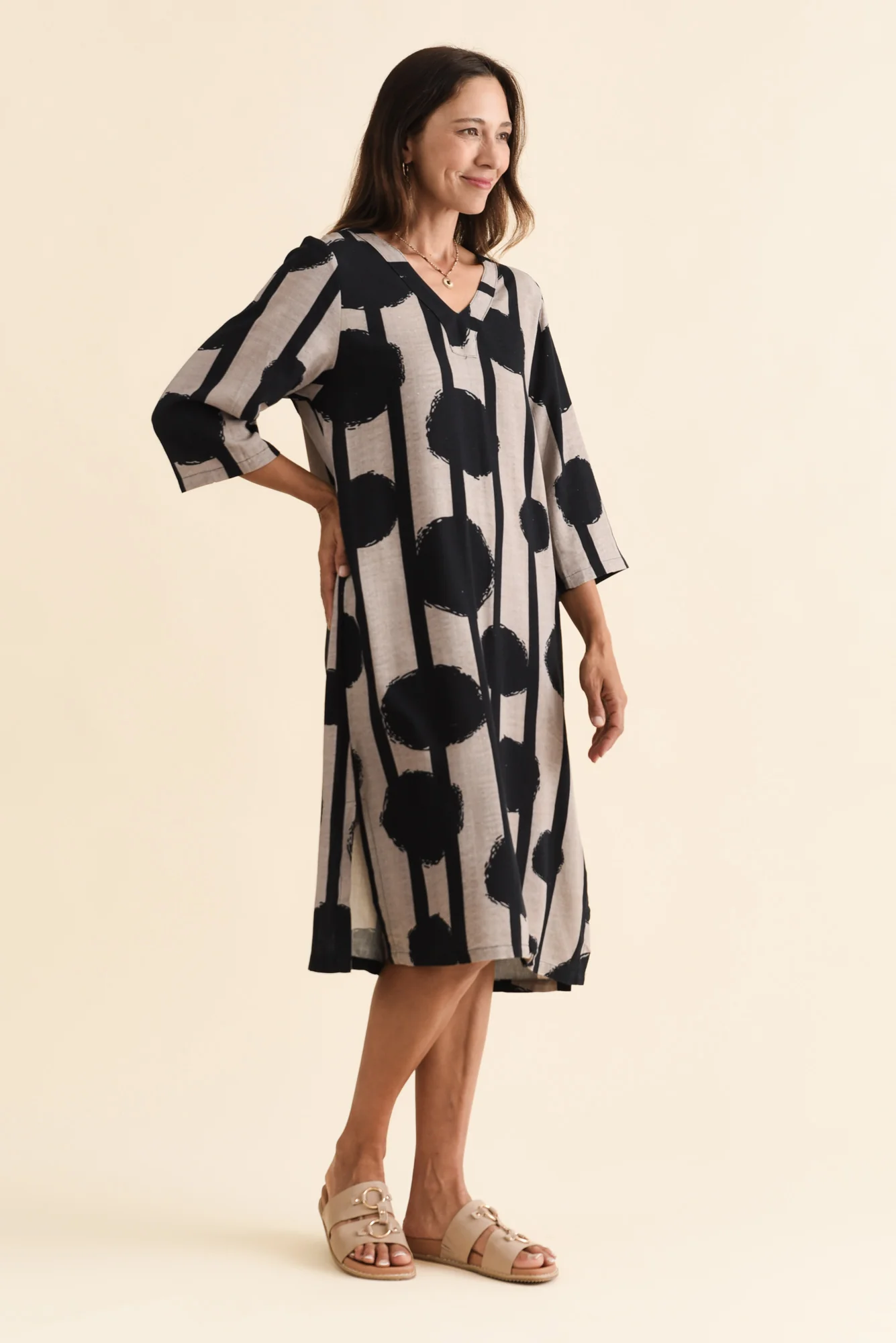 Celine Black Spot Linen Cotton Dress - Image 4