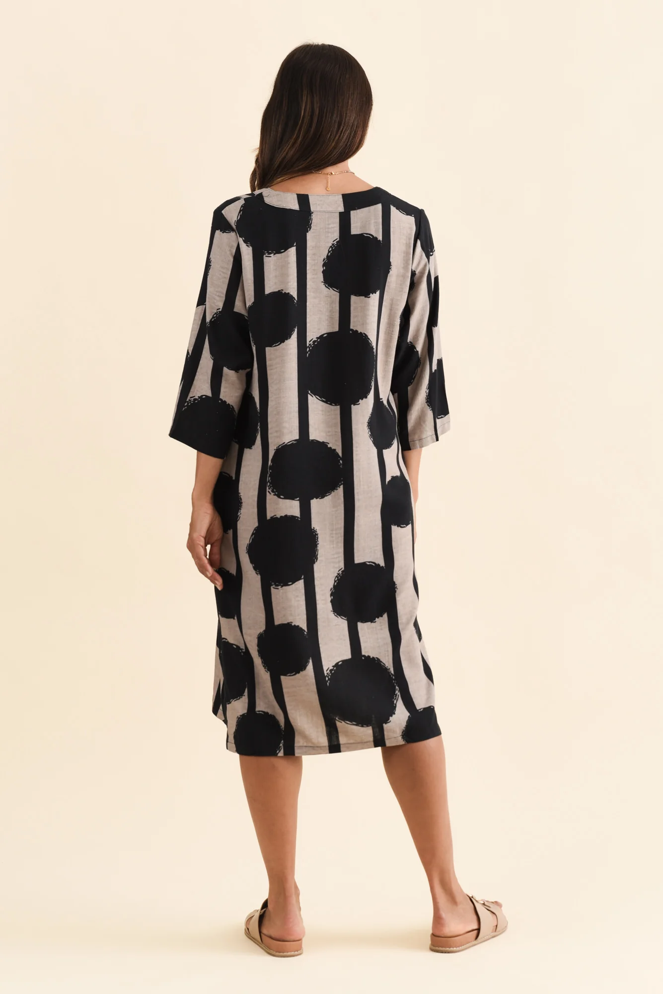 Celine Black Spot Linen Cotton Dress - Image 5