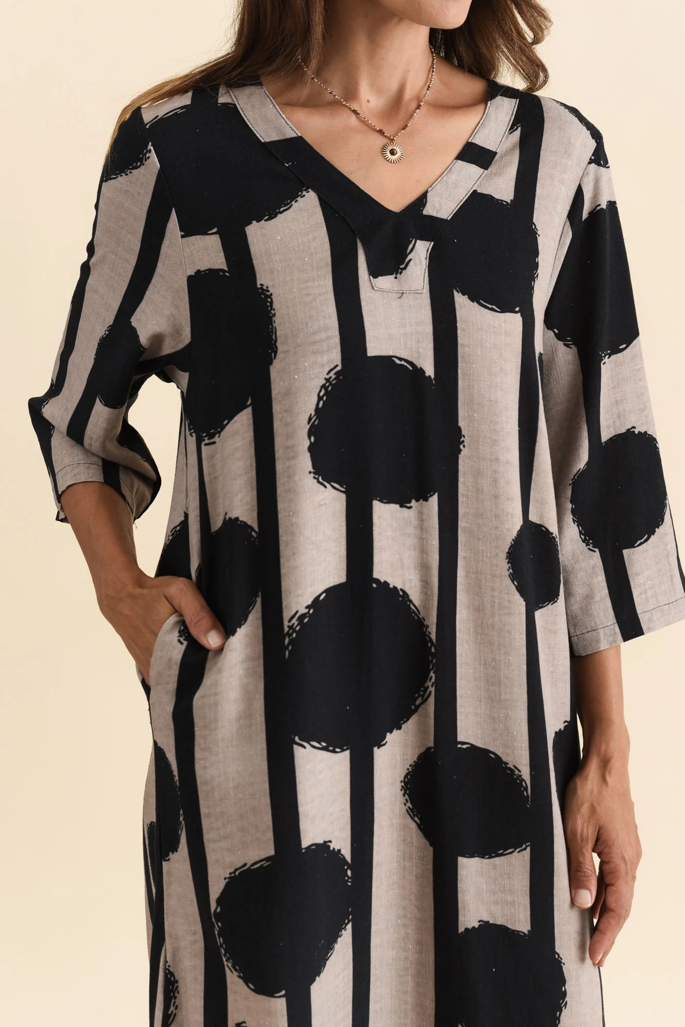 Celine Black Spot Linen Cotton Dress - Image 6