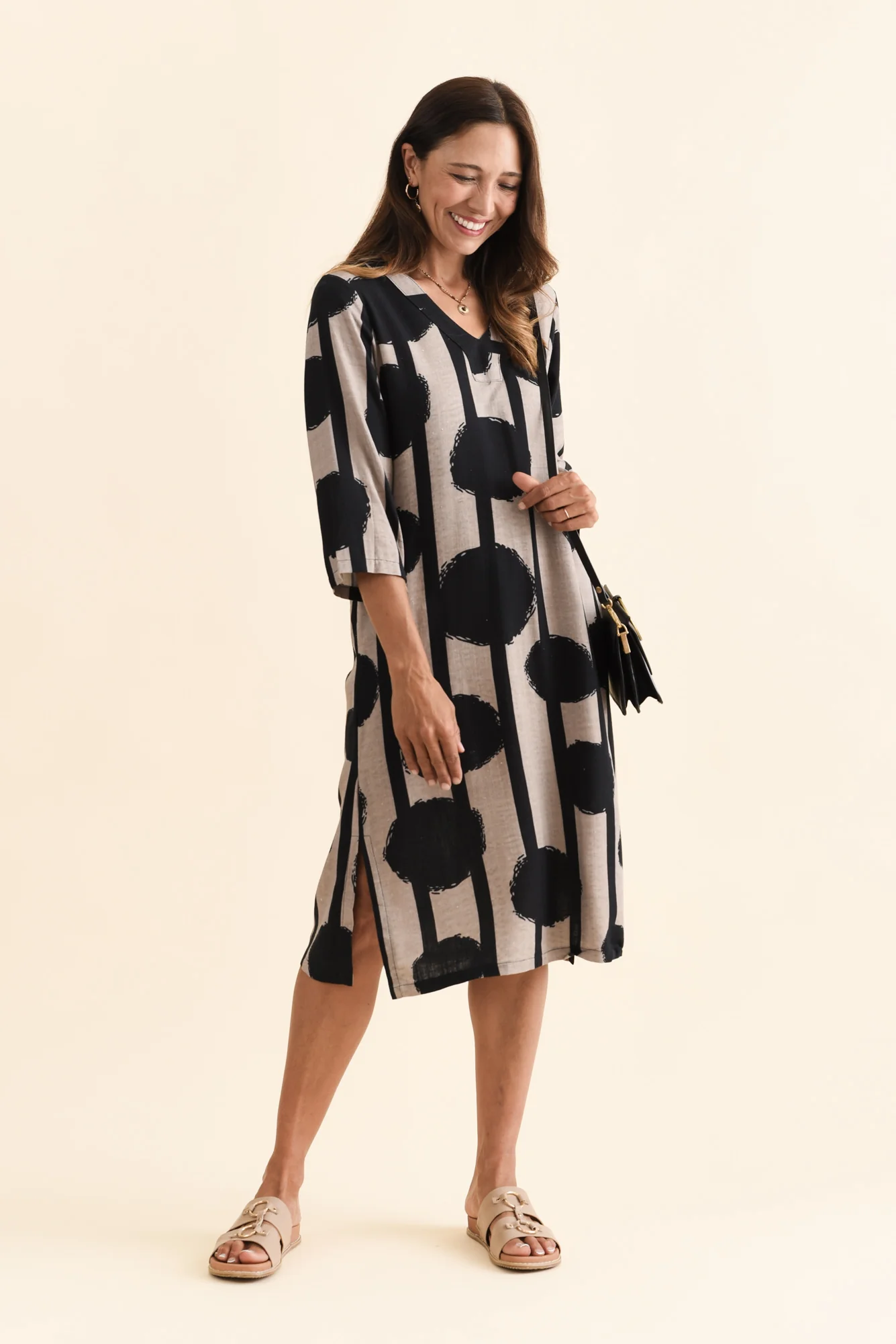 Celine Black Spot Linen Cotton Dress - Image 7