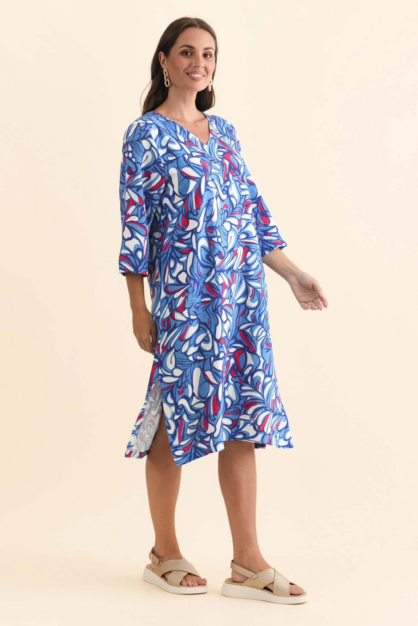 Celine Blue Ripple Linen Cotton Dress - Image 3