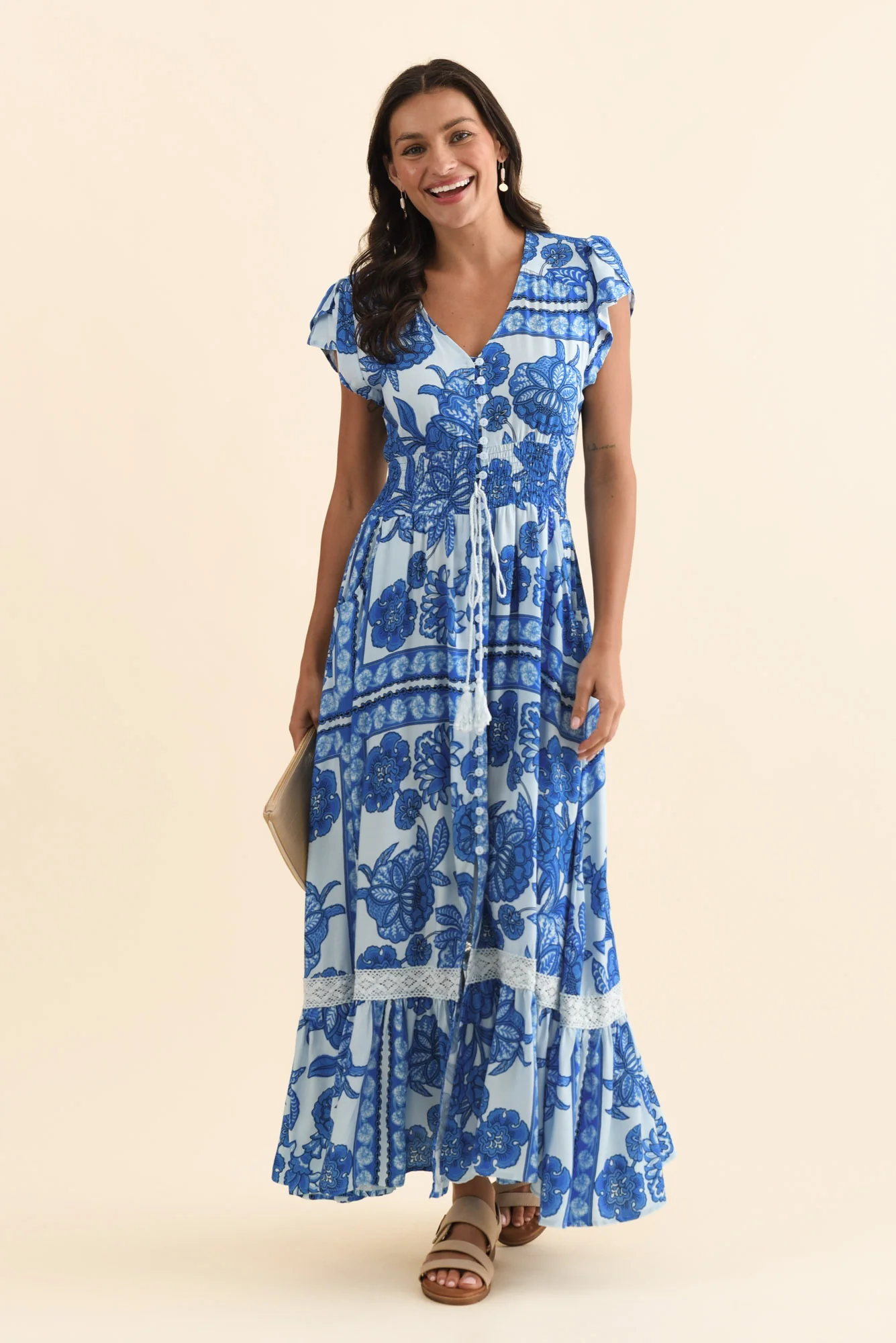Chappelle Blue Bloom Button Dress