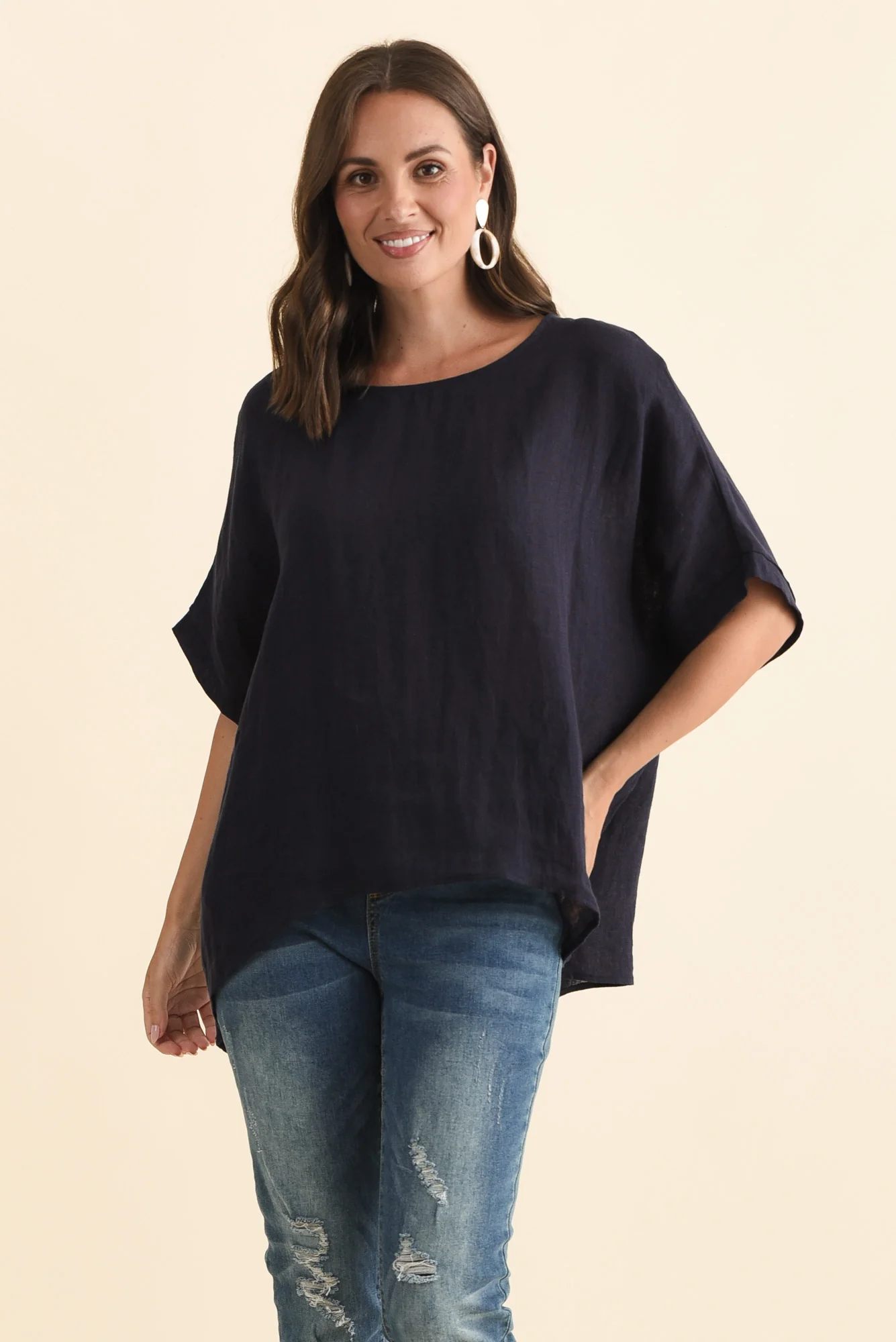 Chaya Navy Linen Top - Image 2