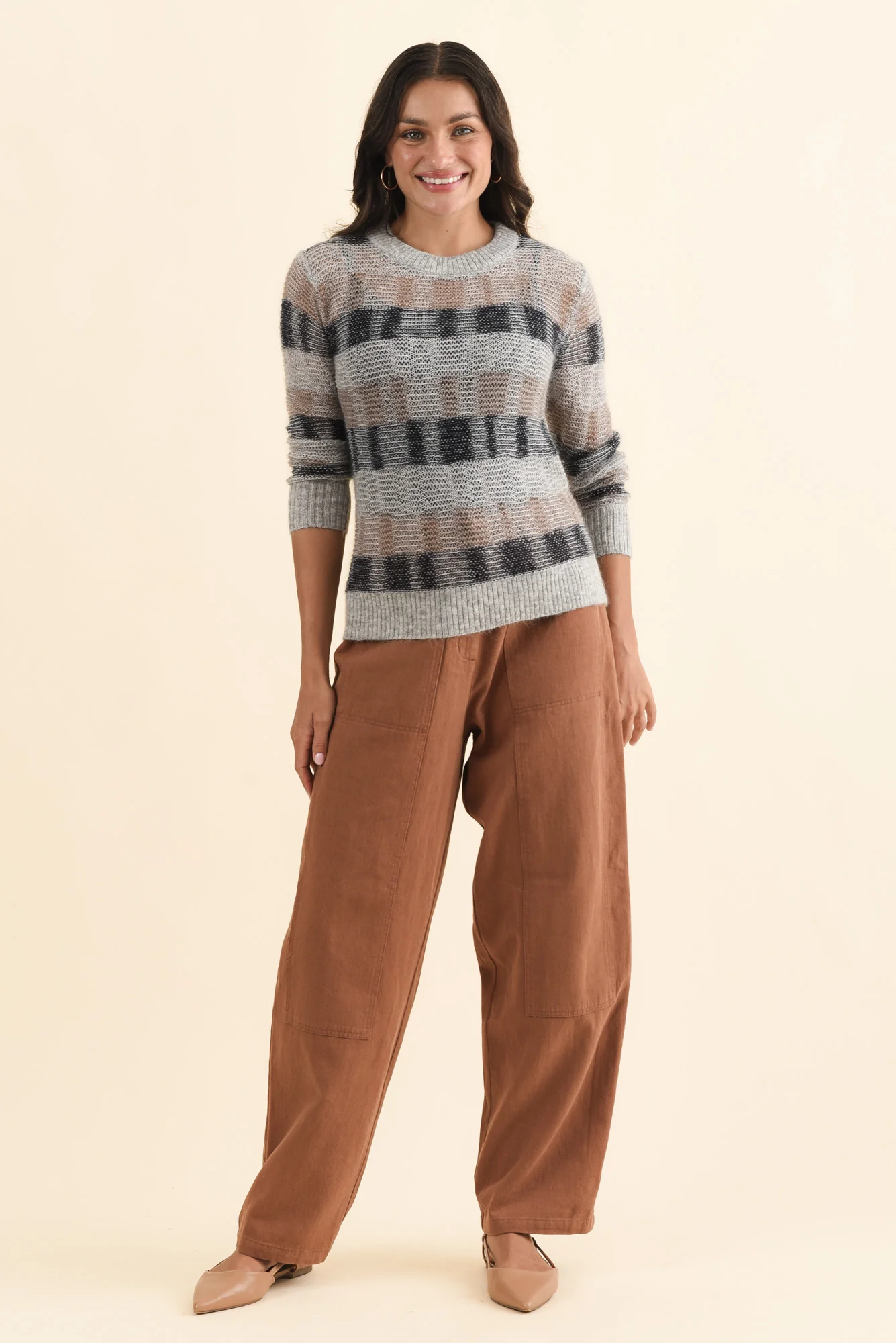Ciara Grey Stripe Mohair Wool Knit Jumper - Image 2