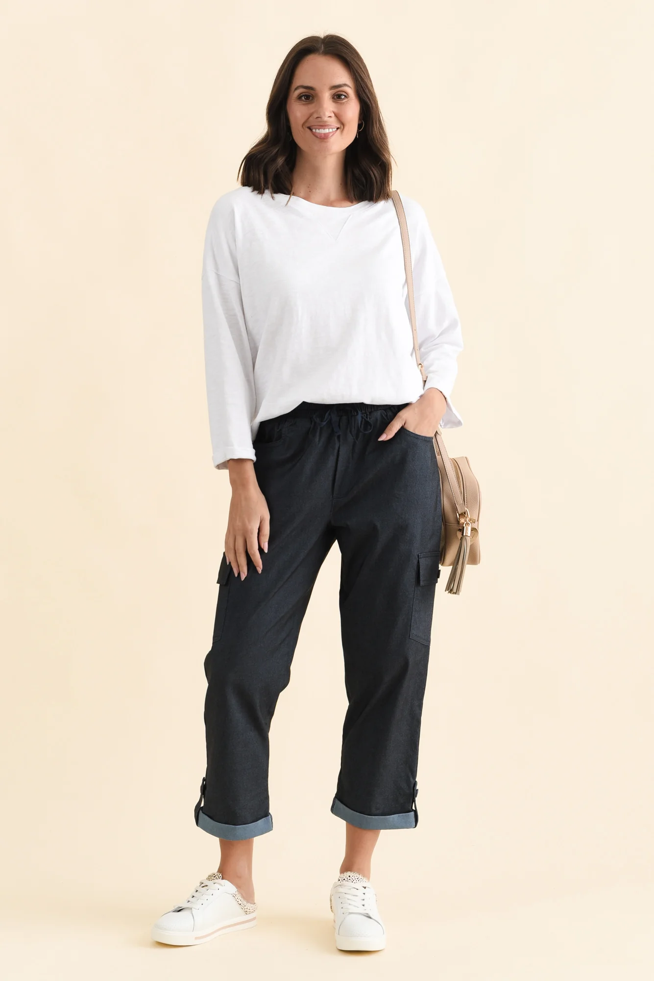 Cindy Dark Blue Denim Cargo Pants - Image 2