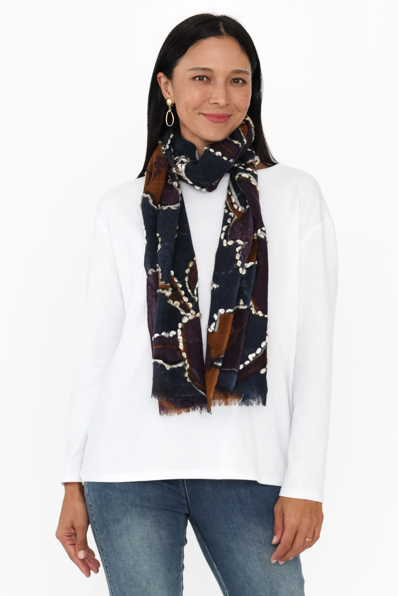 Clarice Navy Abstract Wool Scarf