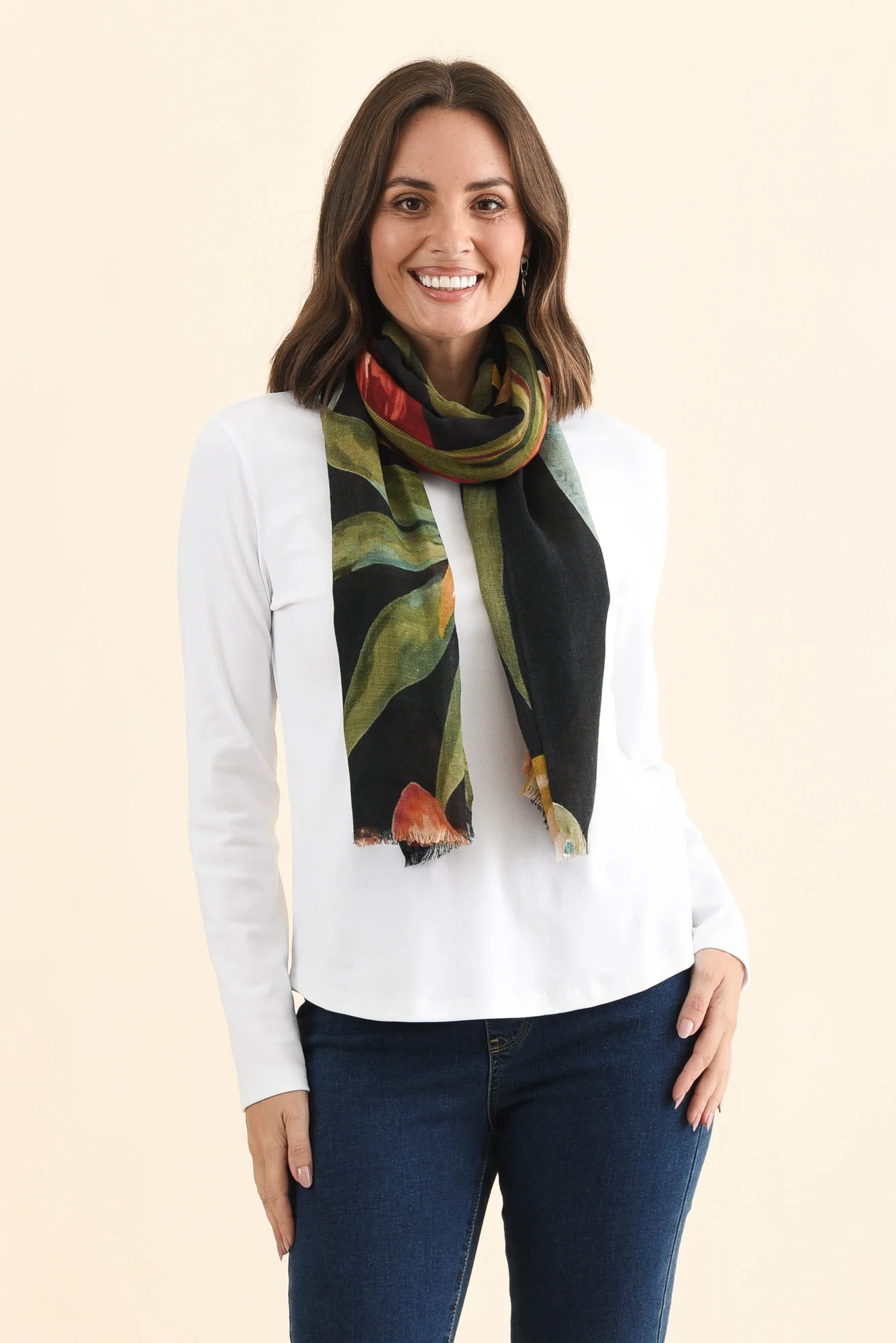 Clarine Navy Flower Merino Wool Scarf