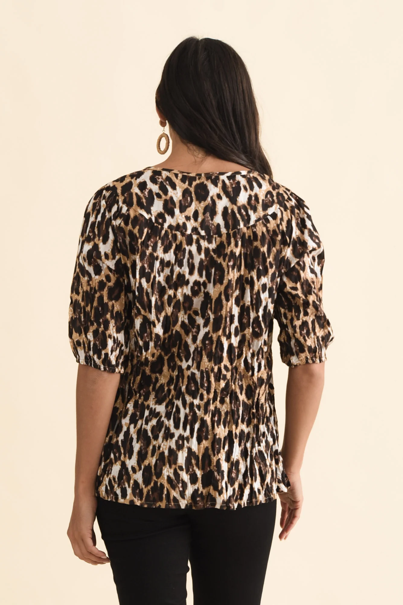 Claris Brown Leopard Crinkle Cotton Top - Image 4