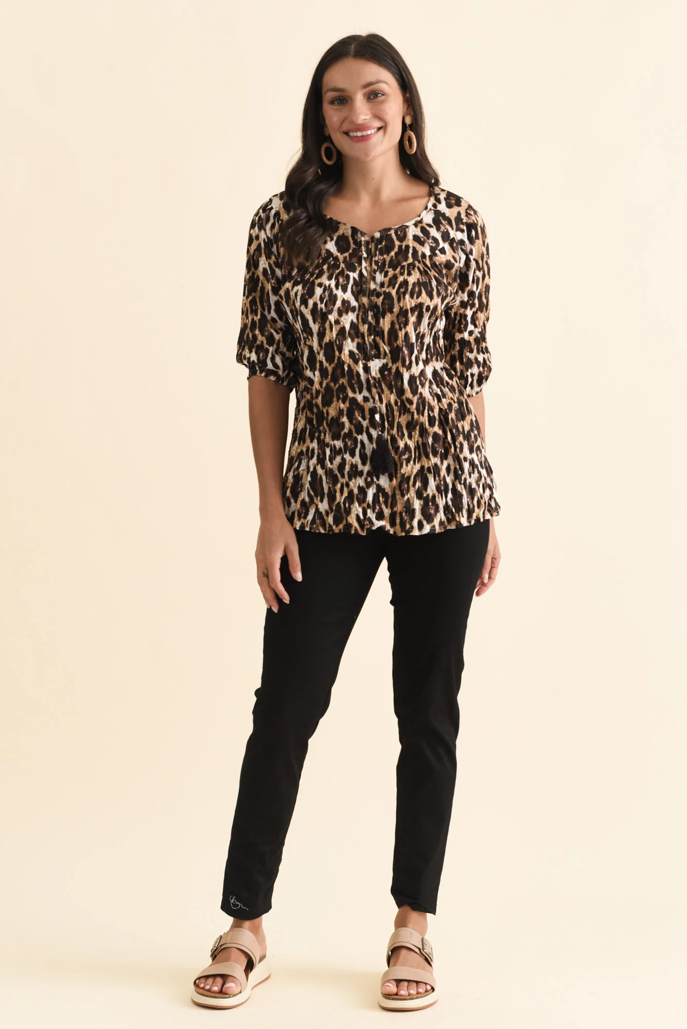 Claris Brown Leopard Crinkle Cotton Top - Image 6