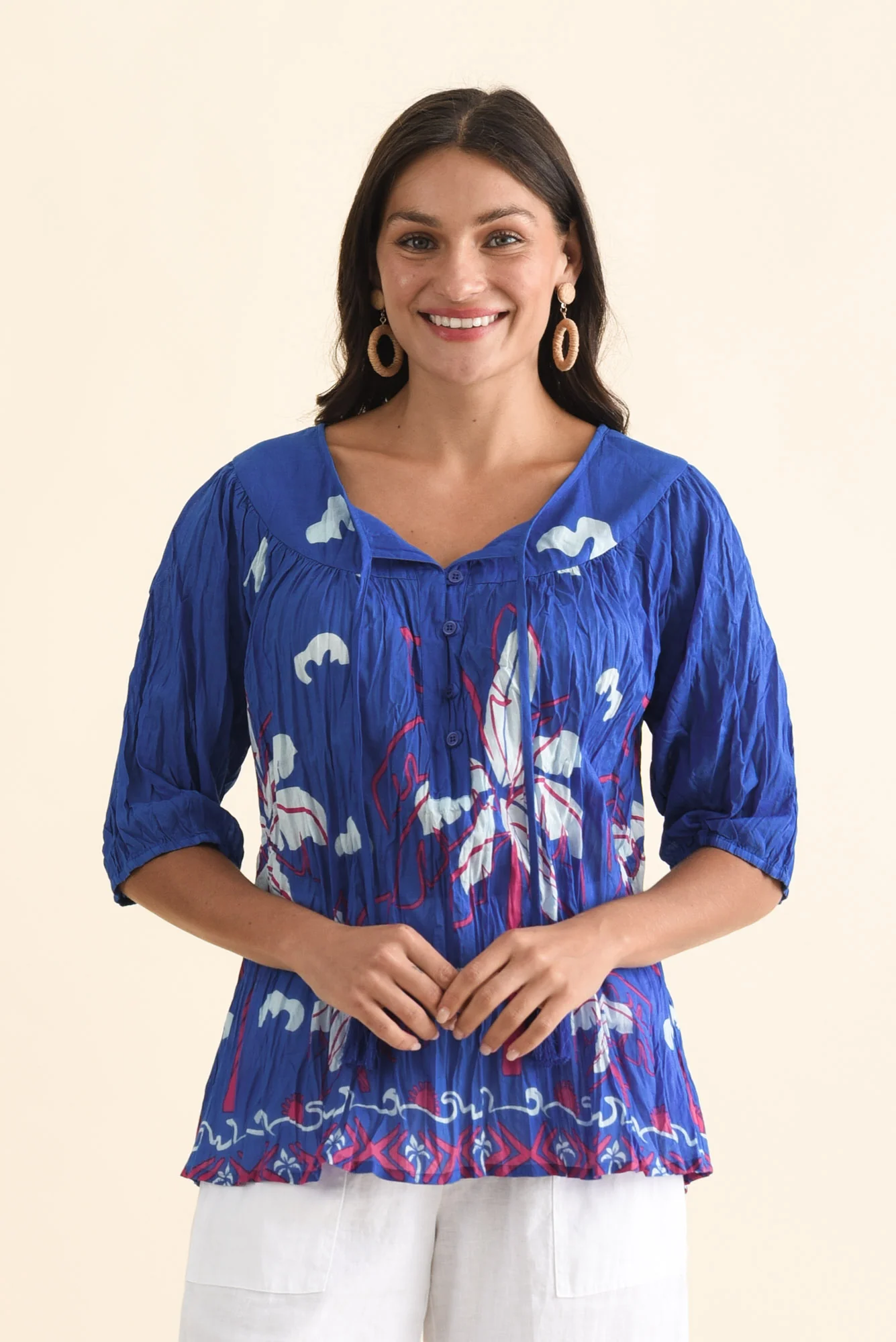 Claris Cobalt Tropical Crinkle Cotton Top