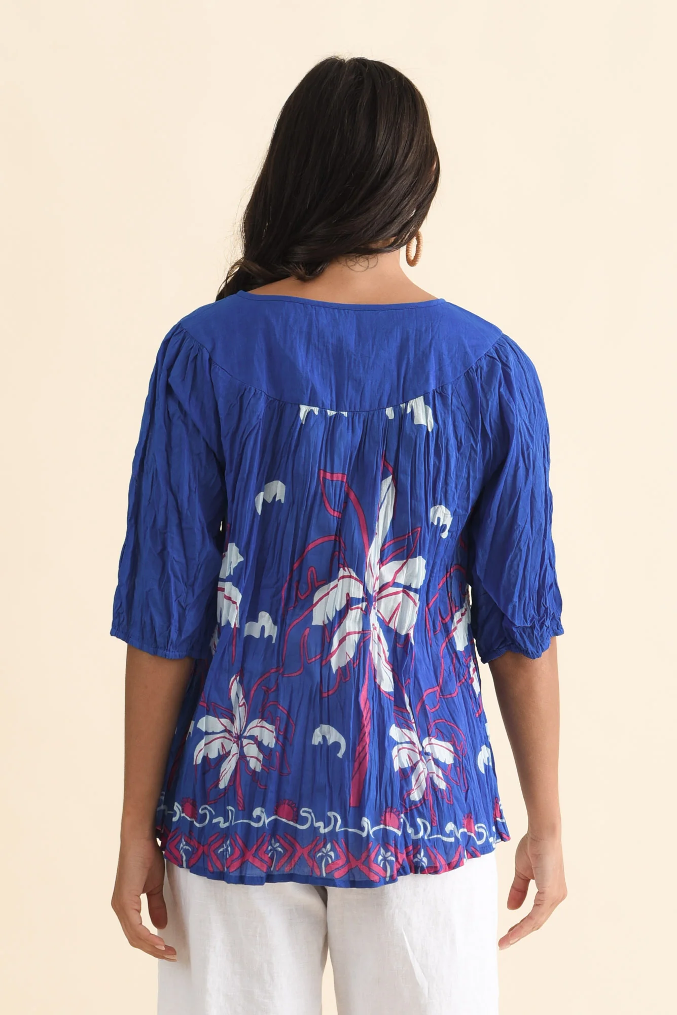 Claris Cobalt Tropical Crinkle Cotton Top - Image 4