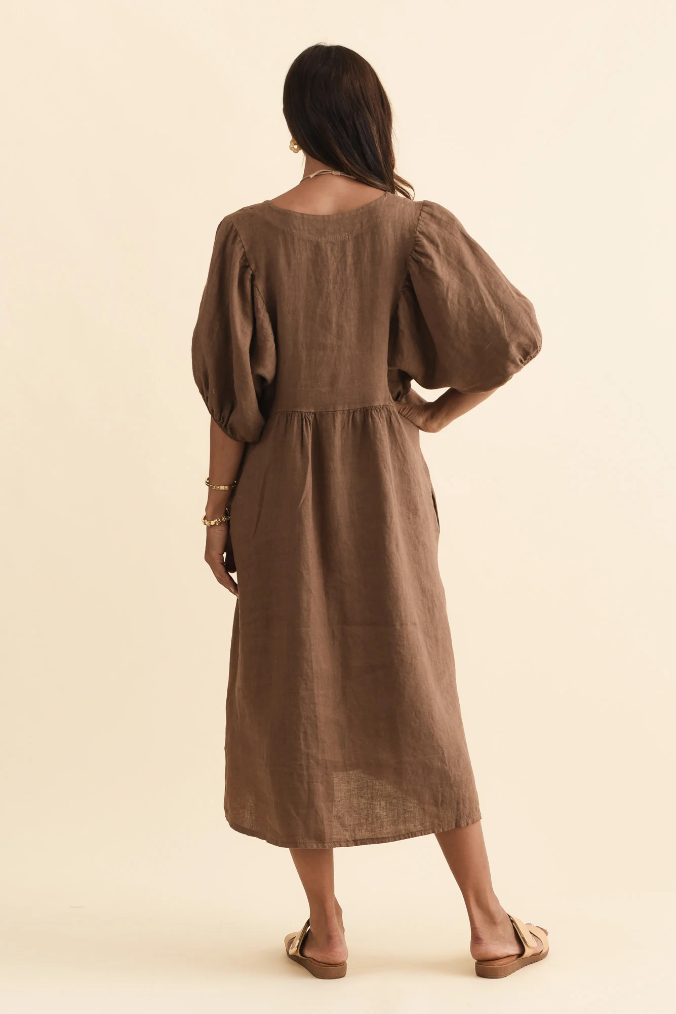 Claudine Chocolate Linen Pocket Dress - Image 4