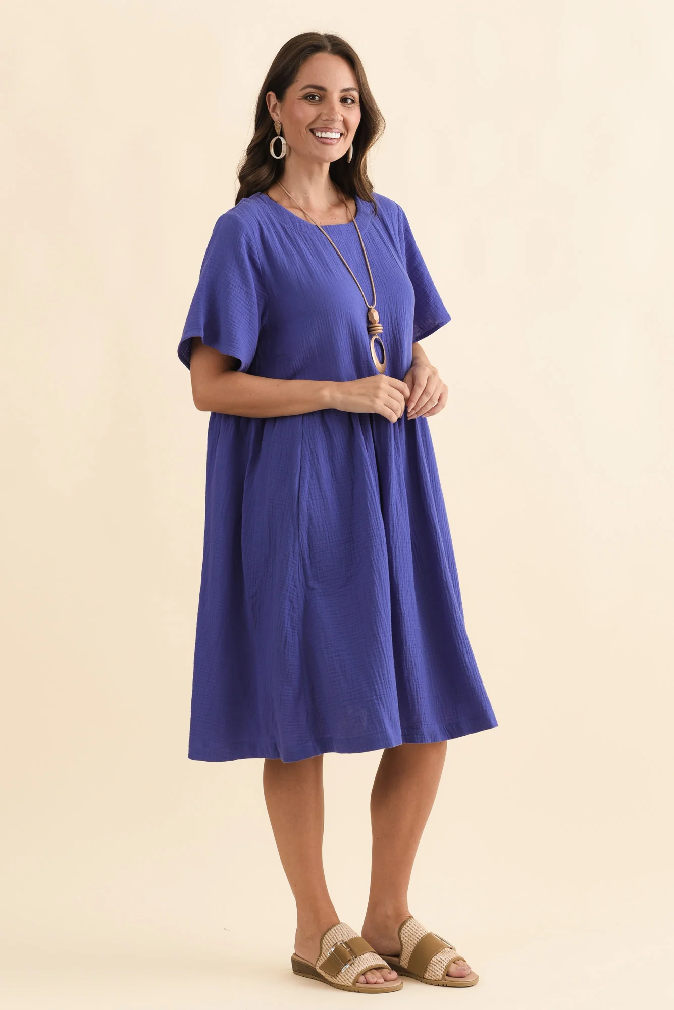 Cloud Gauze Purple Cotton Pocket Dress - Image 4