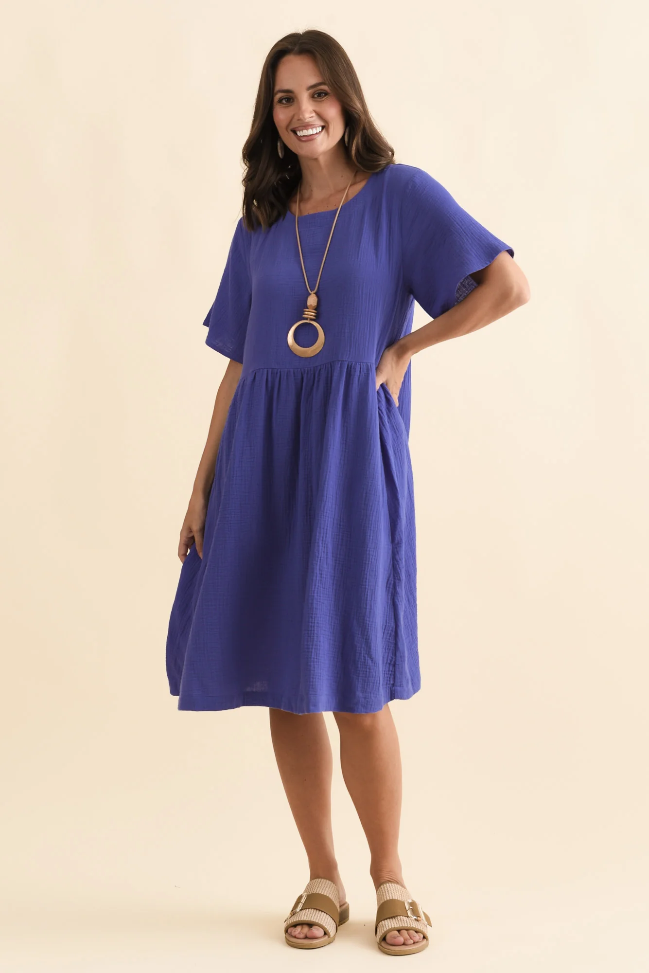 Cloud Gauze Purple Cotton Pocket Dress - Image 7