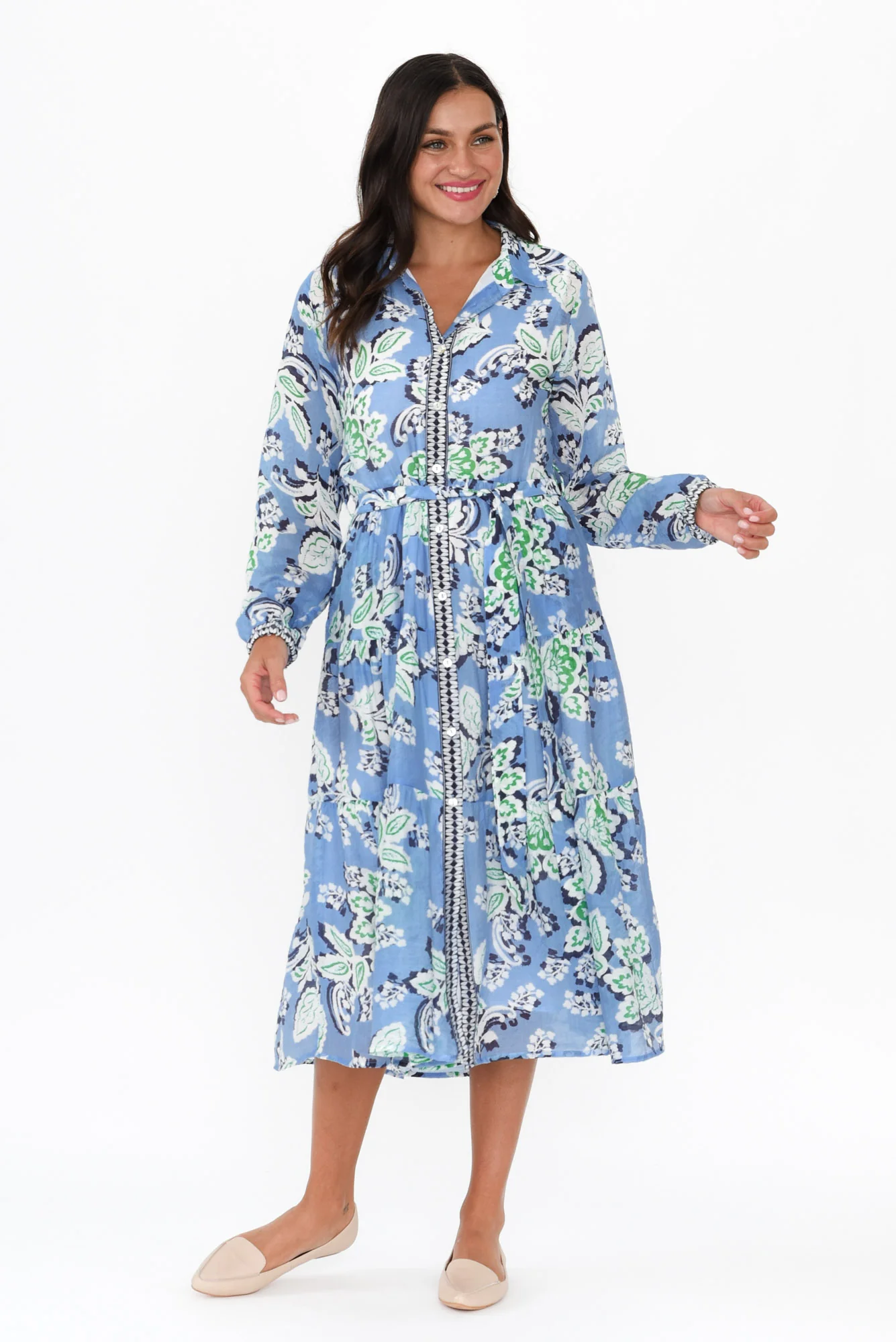 Coastal Blue Leaf Collared Dress - Image 3