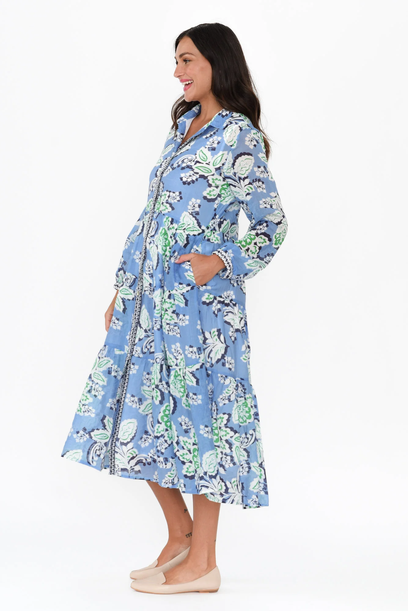 Coastal Blue Leaf Collared Dress - Image 4