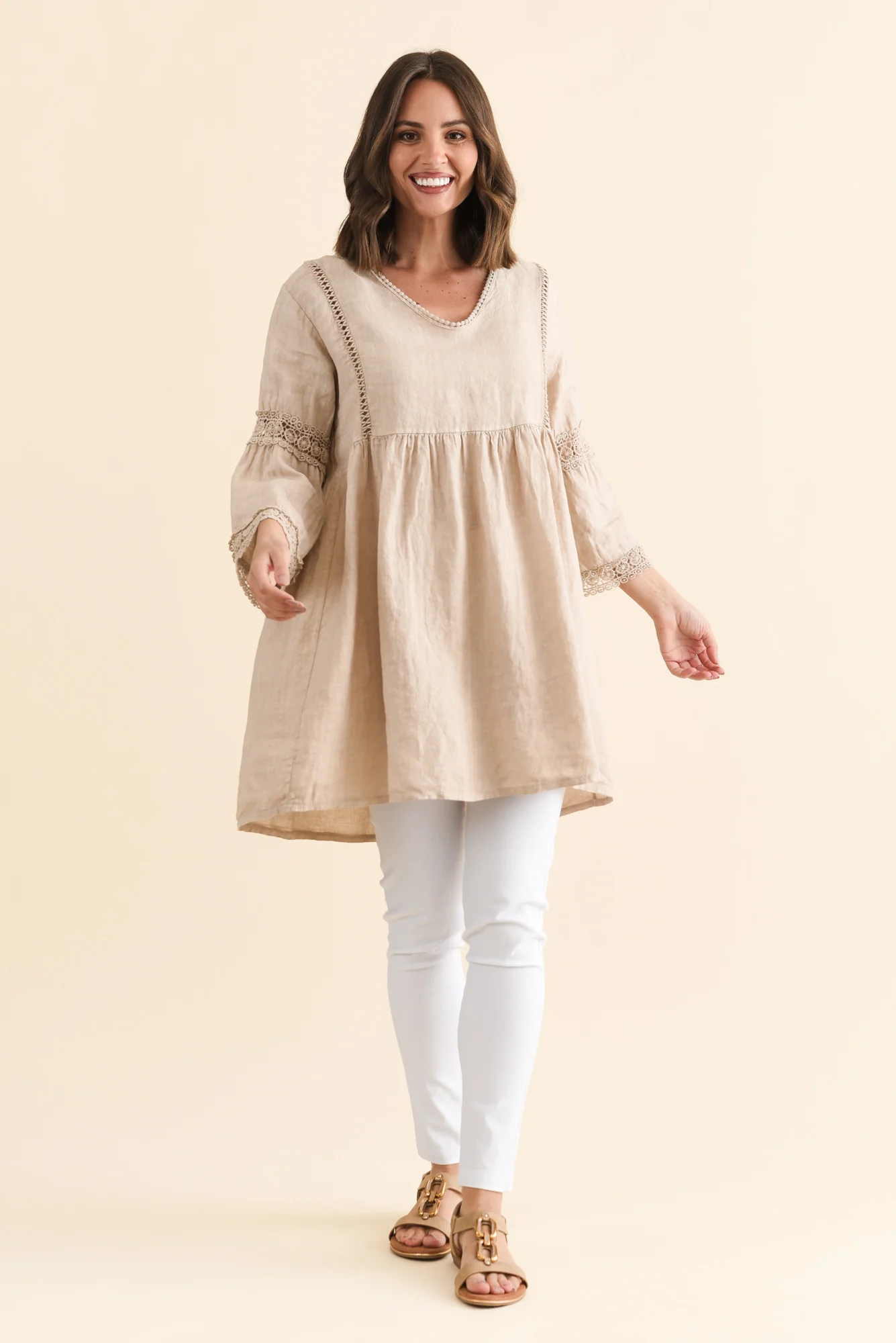 Conrad Beige Linen Lace Top - Image 2