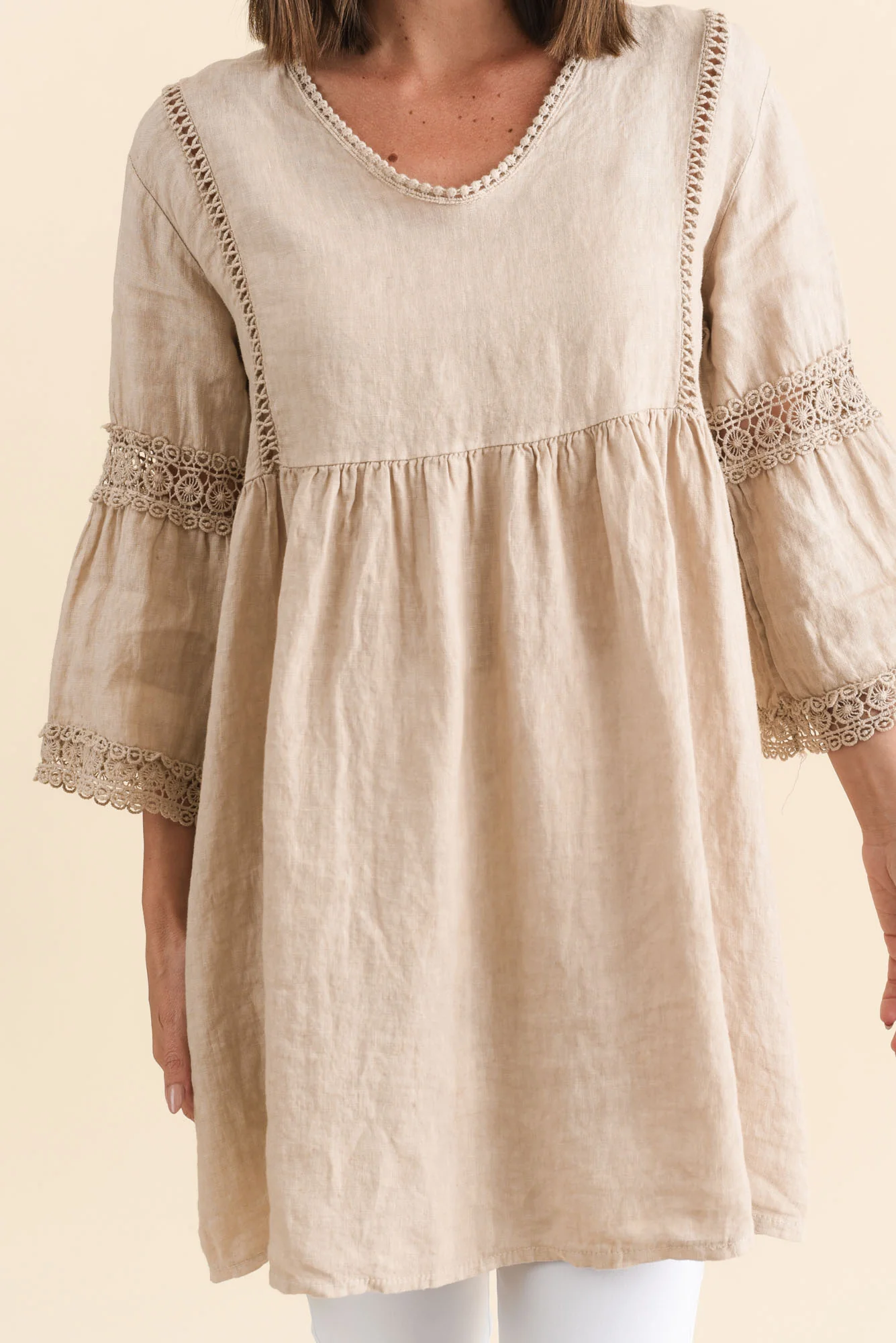 Conrad Beige Linen Lace Top - Image 5