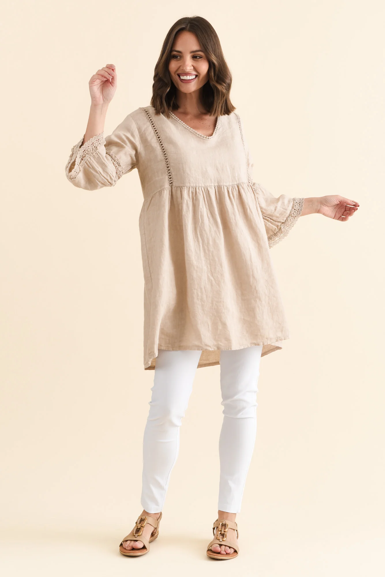 Conrad Beige Linen Lace Top - Image 6