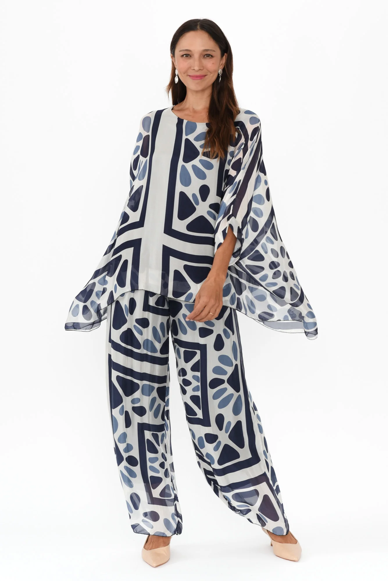 Coralia Blue Geo Silk Pants - Image 6
