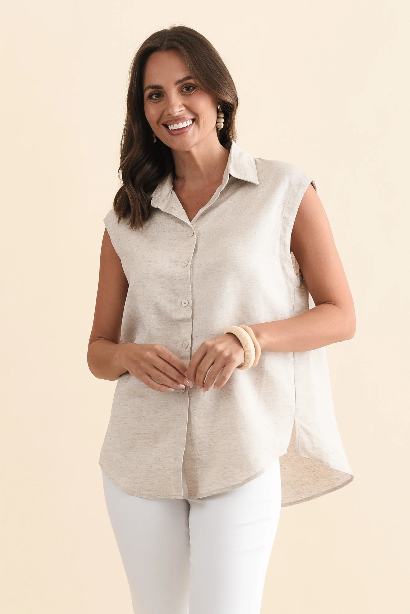 Corbin Natural Linen Blend Button Top