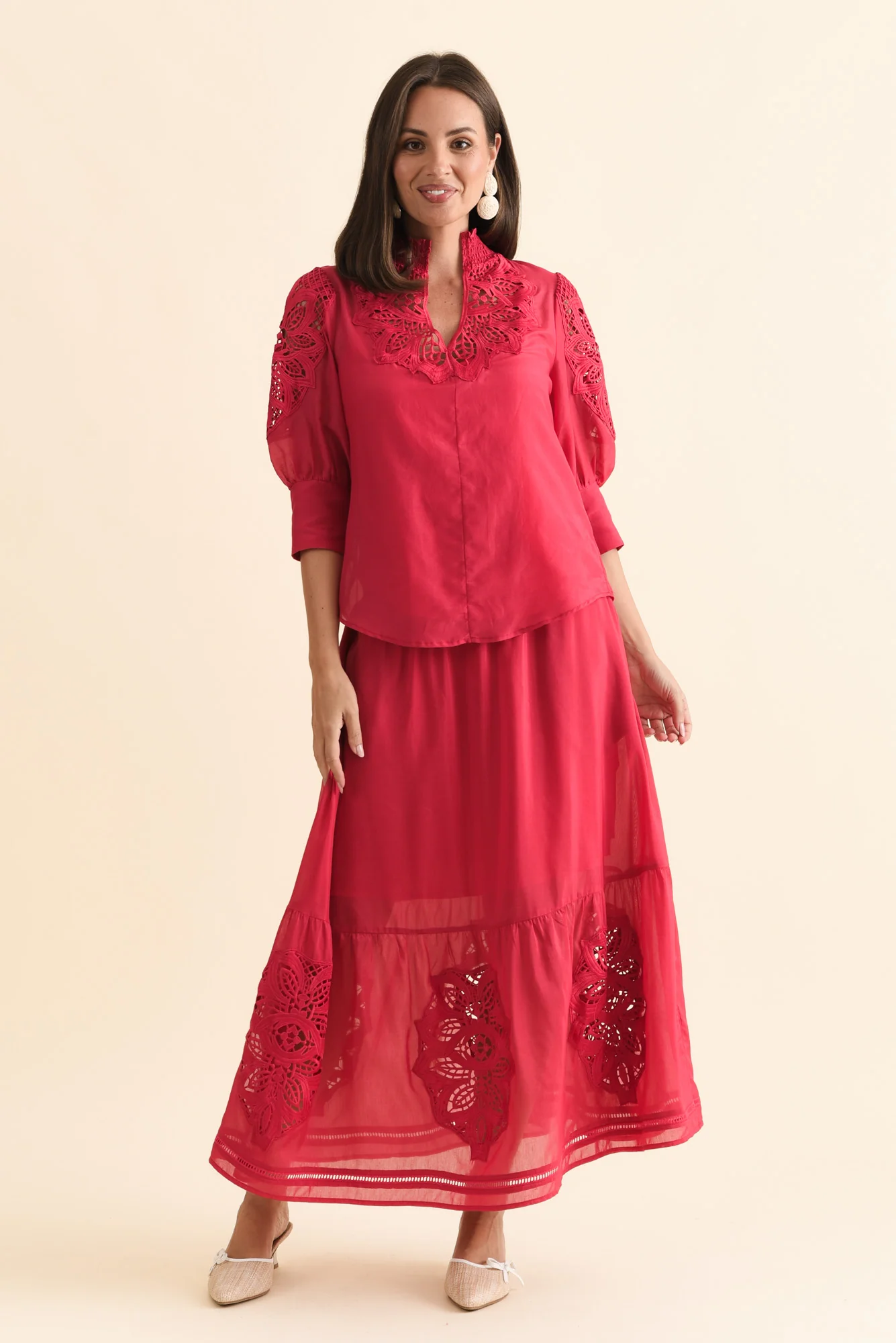 Oleander Ruby Cotton Silk Blouse - Image 6